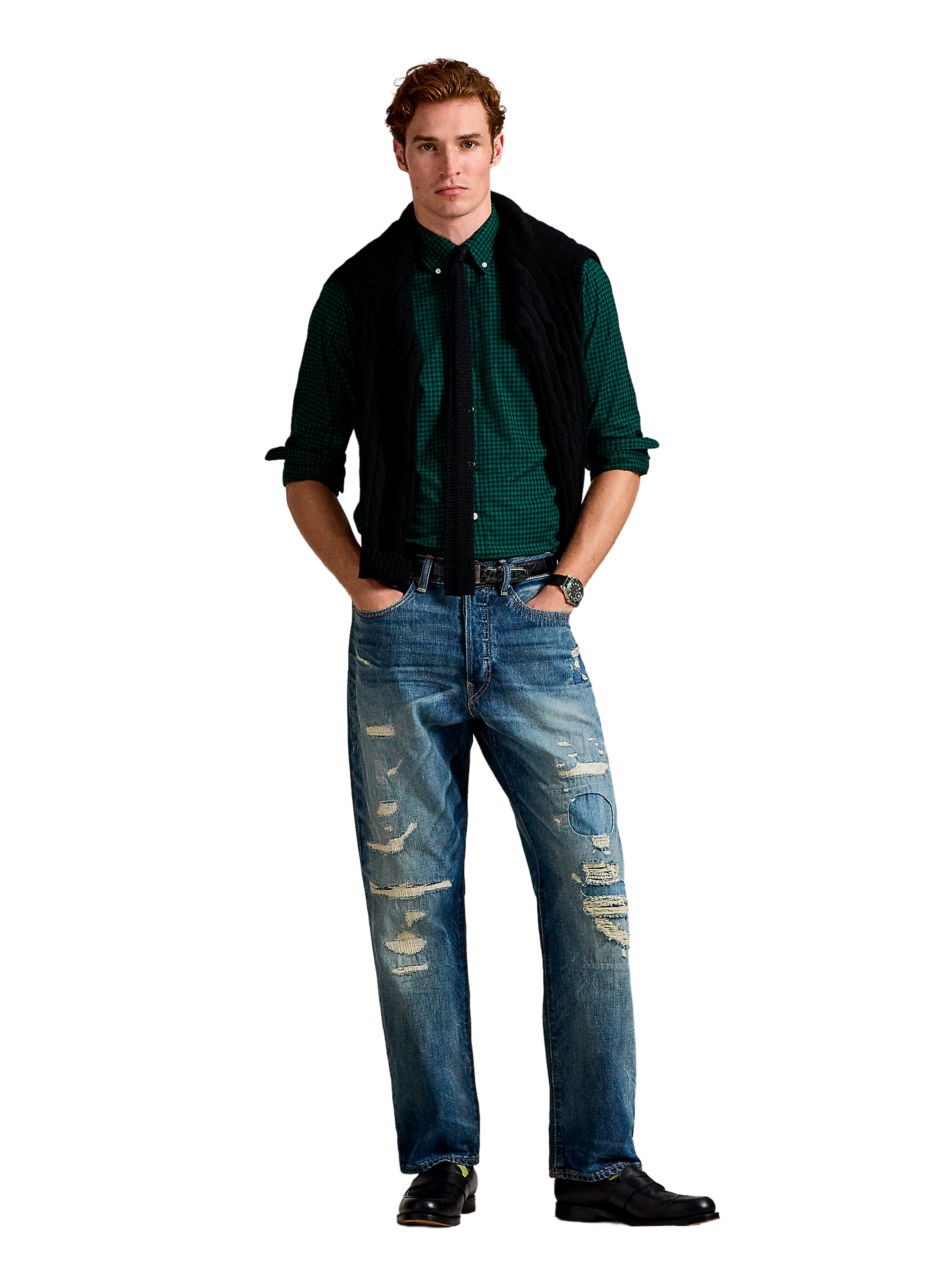 Chemise col américain à carreaux en coton POLO RALPH LAUREN Vert