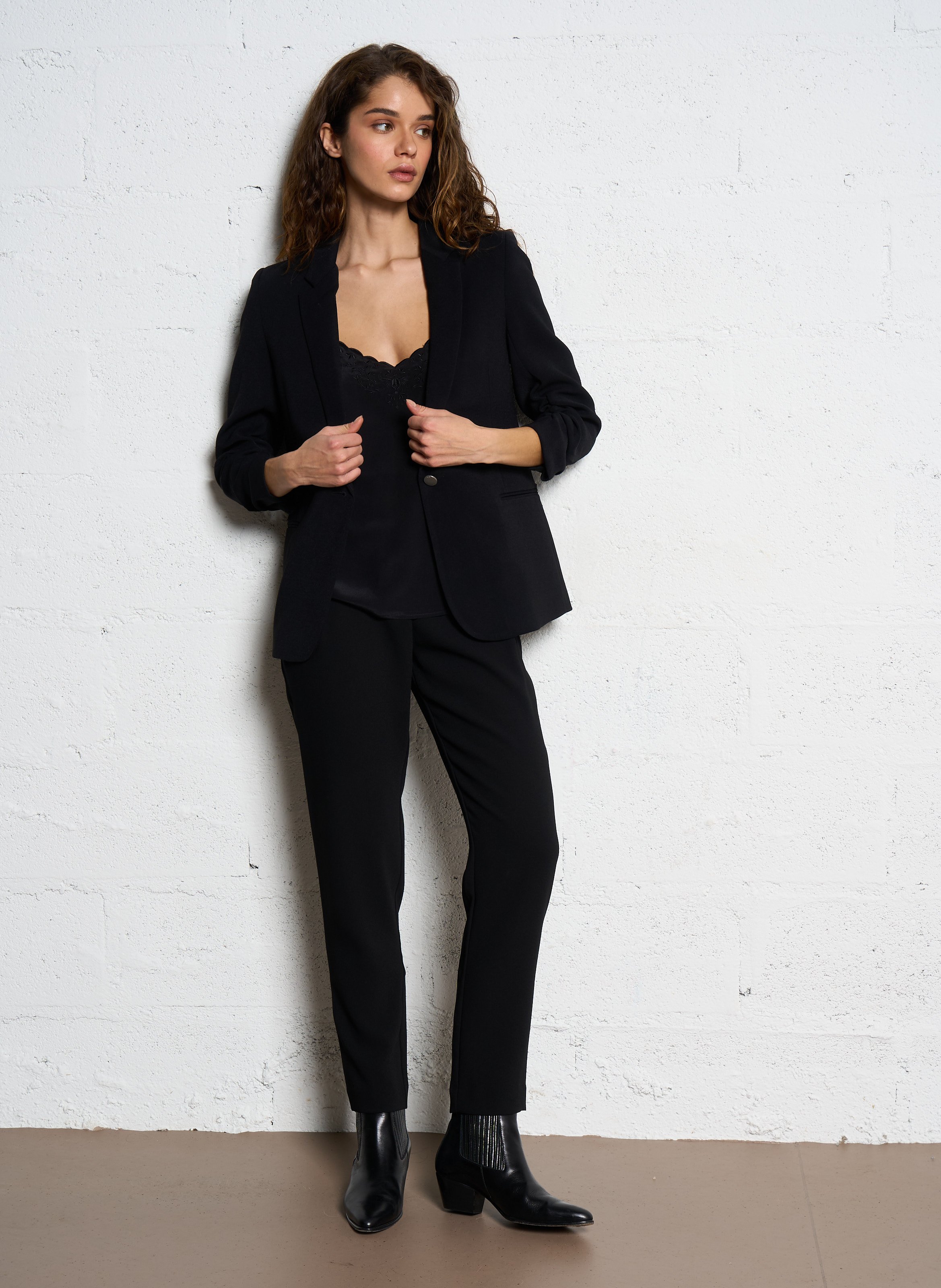 Veste col tailleur en crêpe IKKS Noir