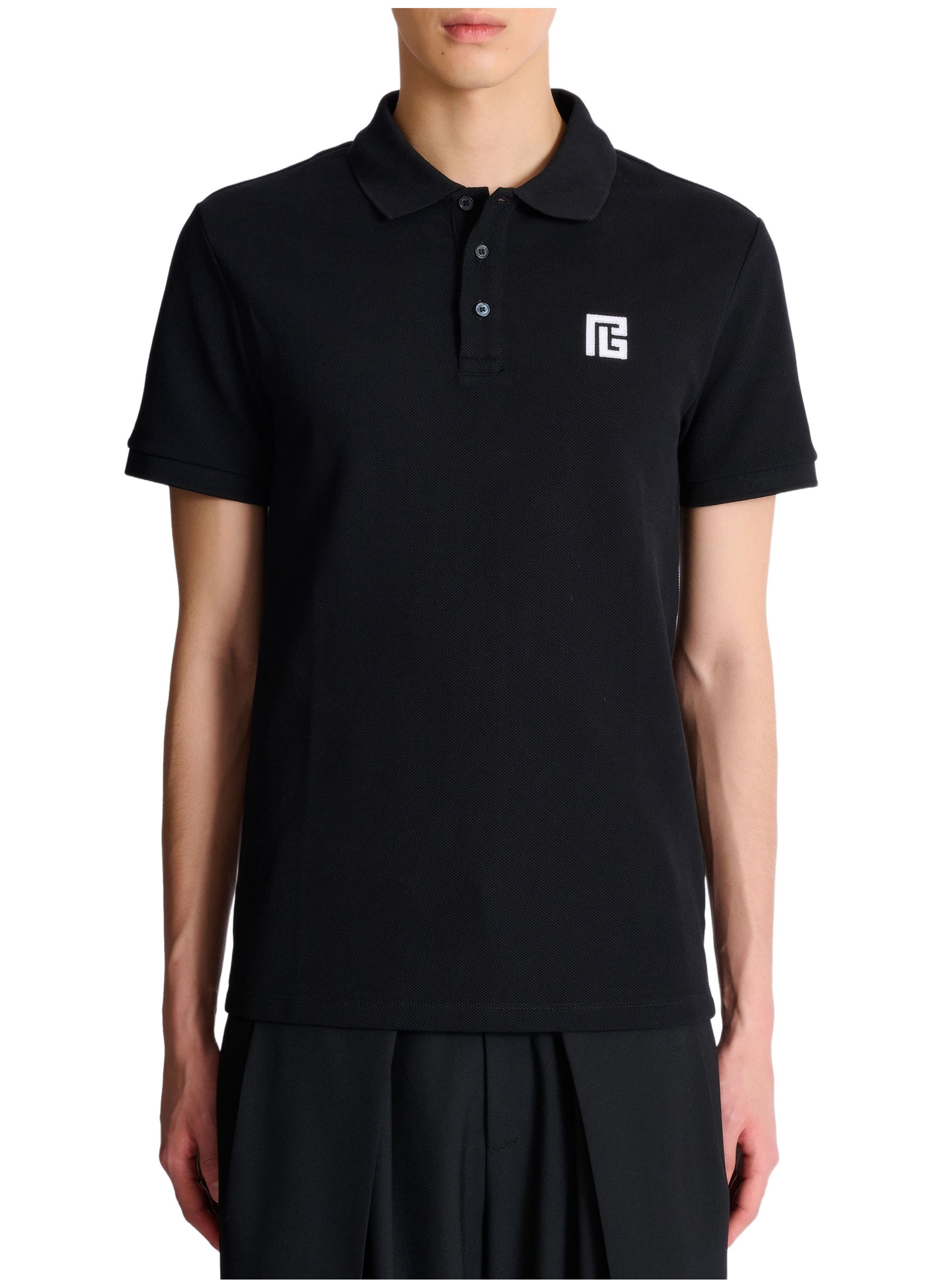 Polo en coton brodé BALMAIN Noir
