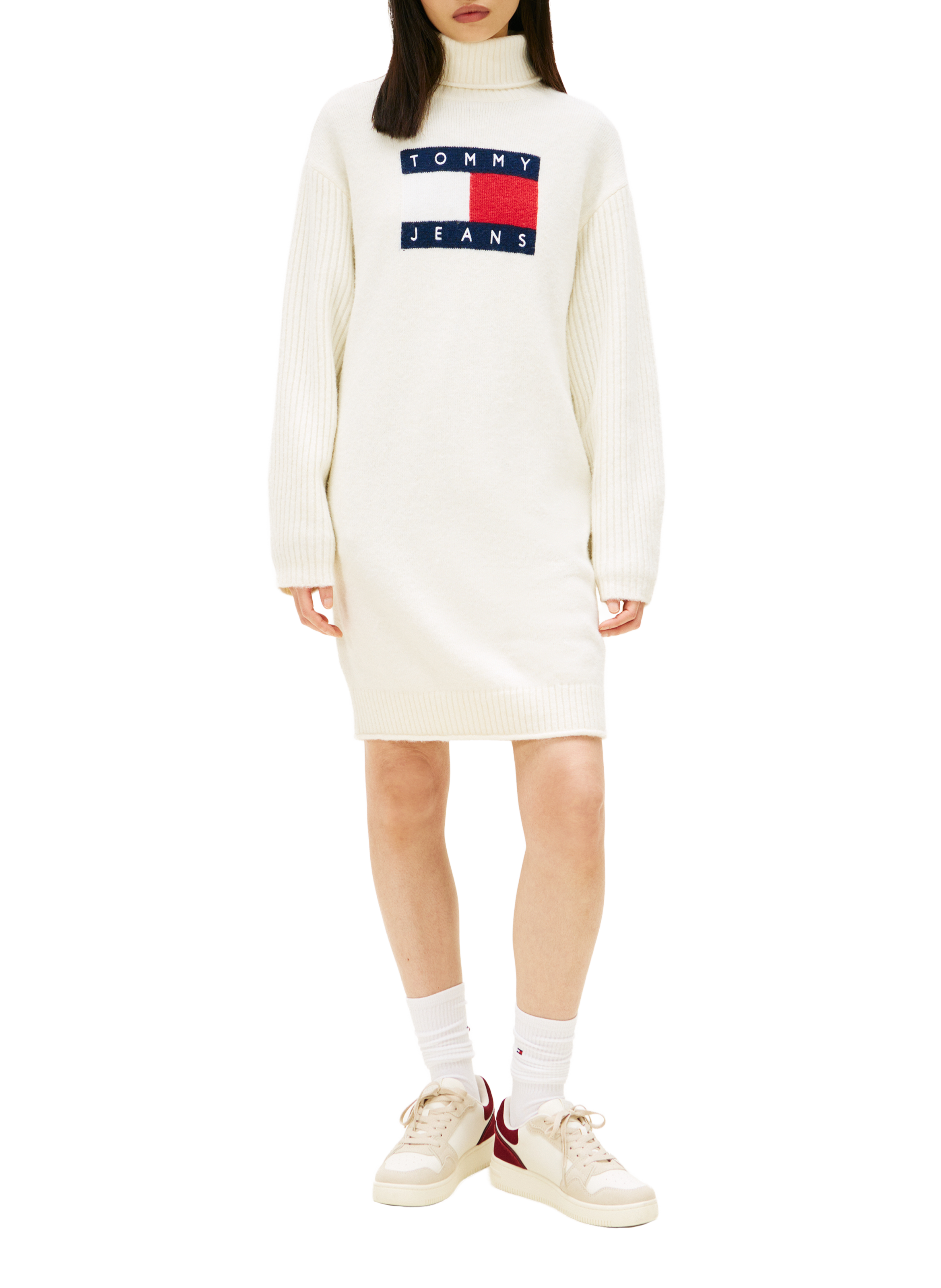 Short ribbed turtleneck dress TOMMY HILFIGER Beige