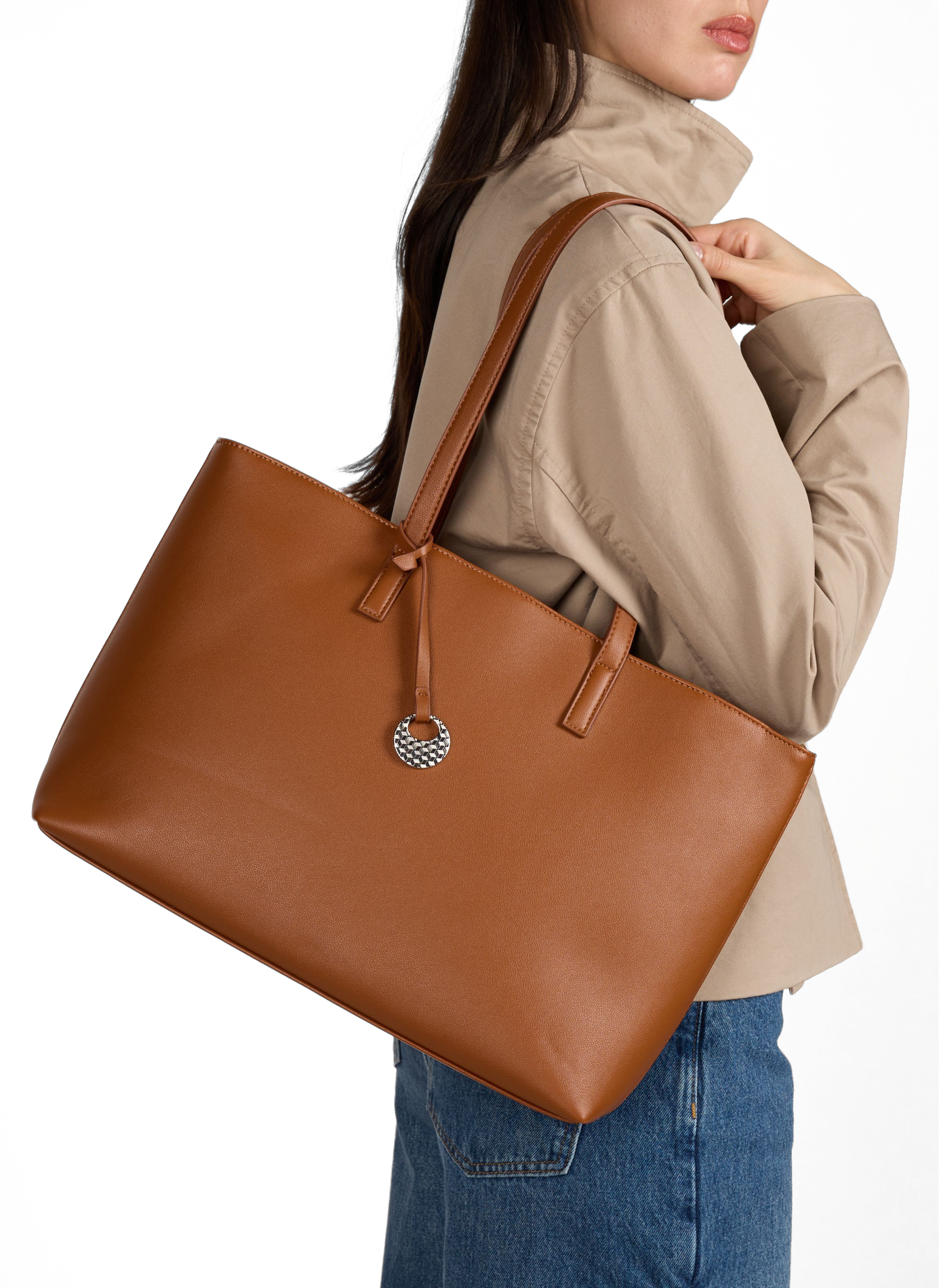 Sac cabas en similicuiir AU PRINTEMPS PARIS Marron