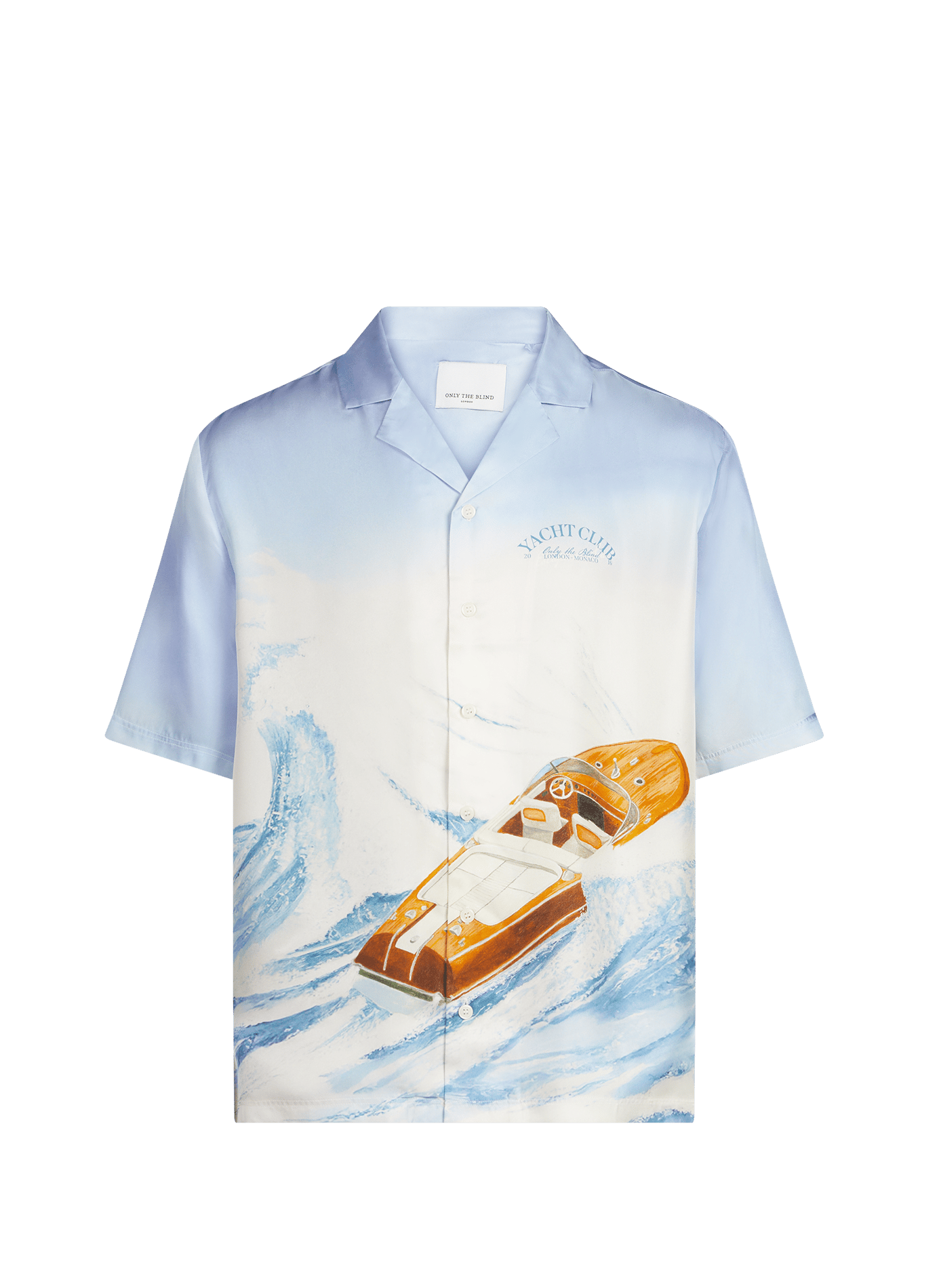 Printed Sea Wave short-sleeve silk shirt ONLY THE BLIND Blue