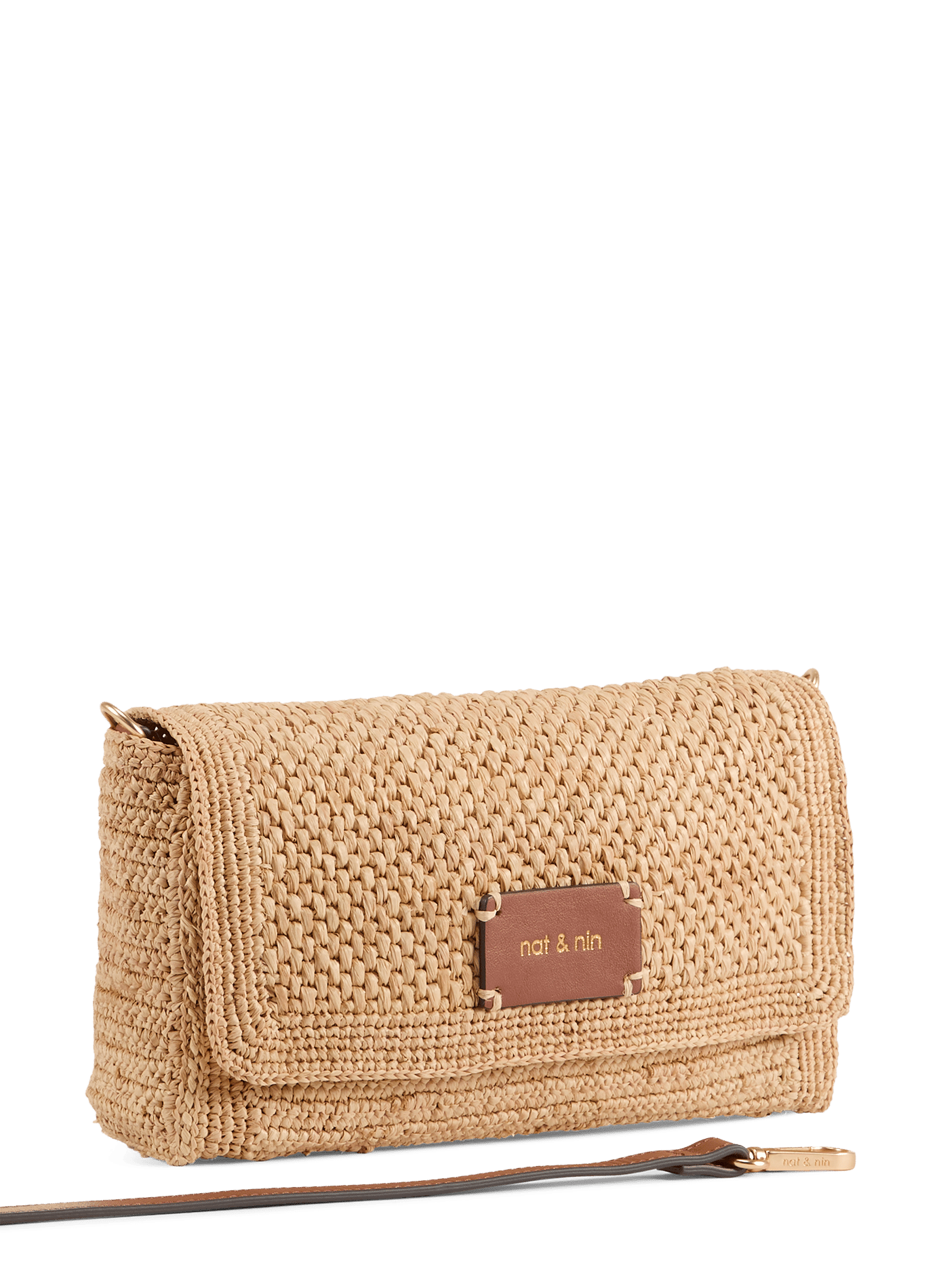 Sac à bandoulière en raphia et cuir NAT & NIN Marron