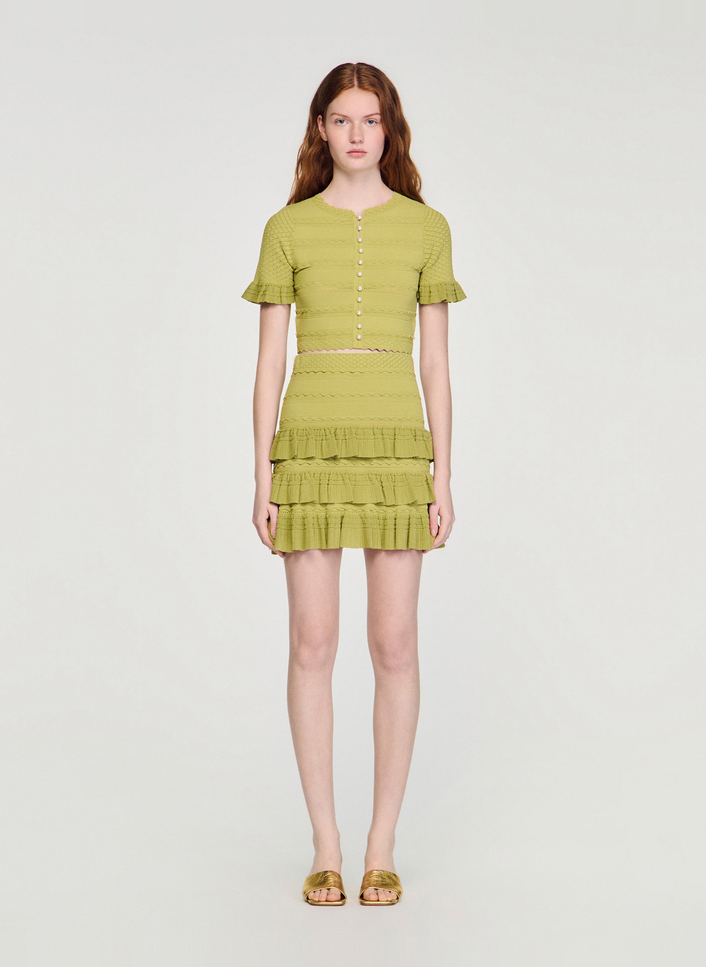 Cardigan court ajusté en maille SANDRO Vert