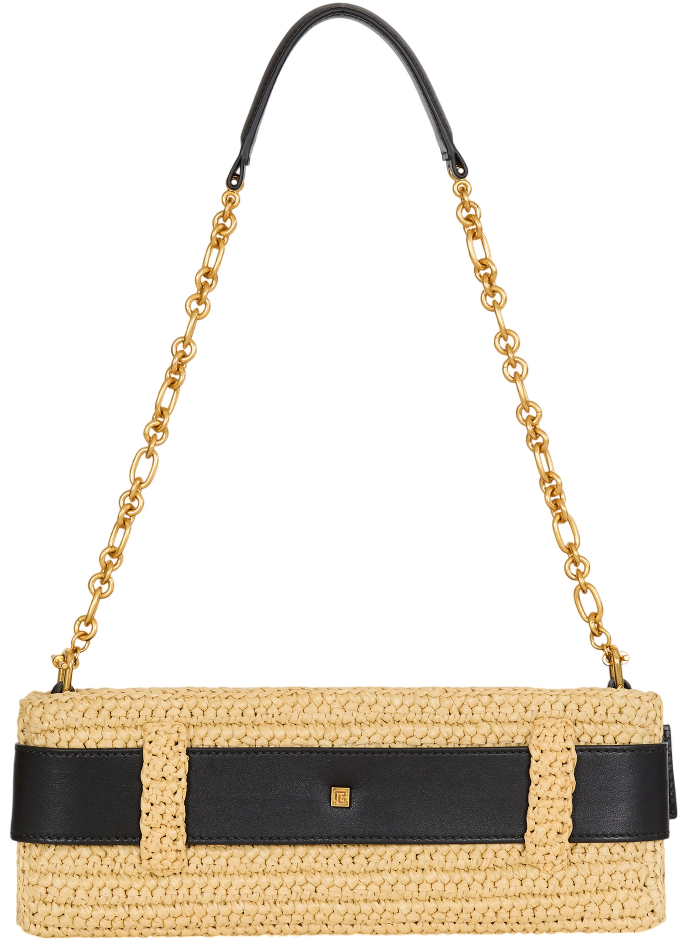 Pochette anthem en crochet et cuir lisse BALMAIN Beige