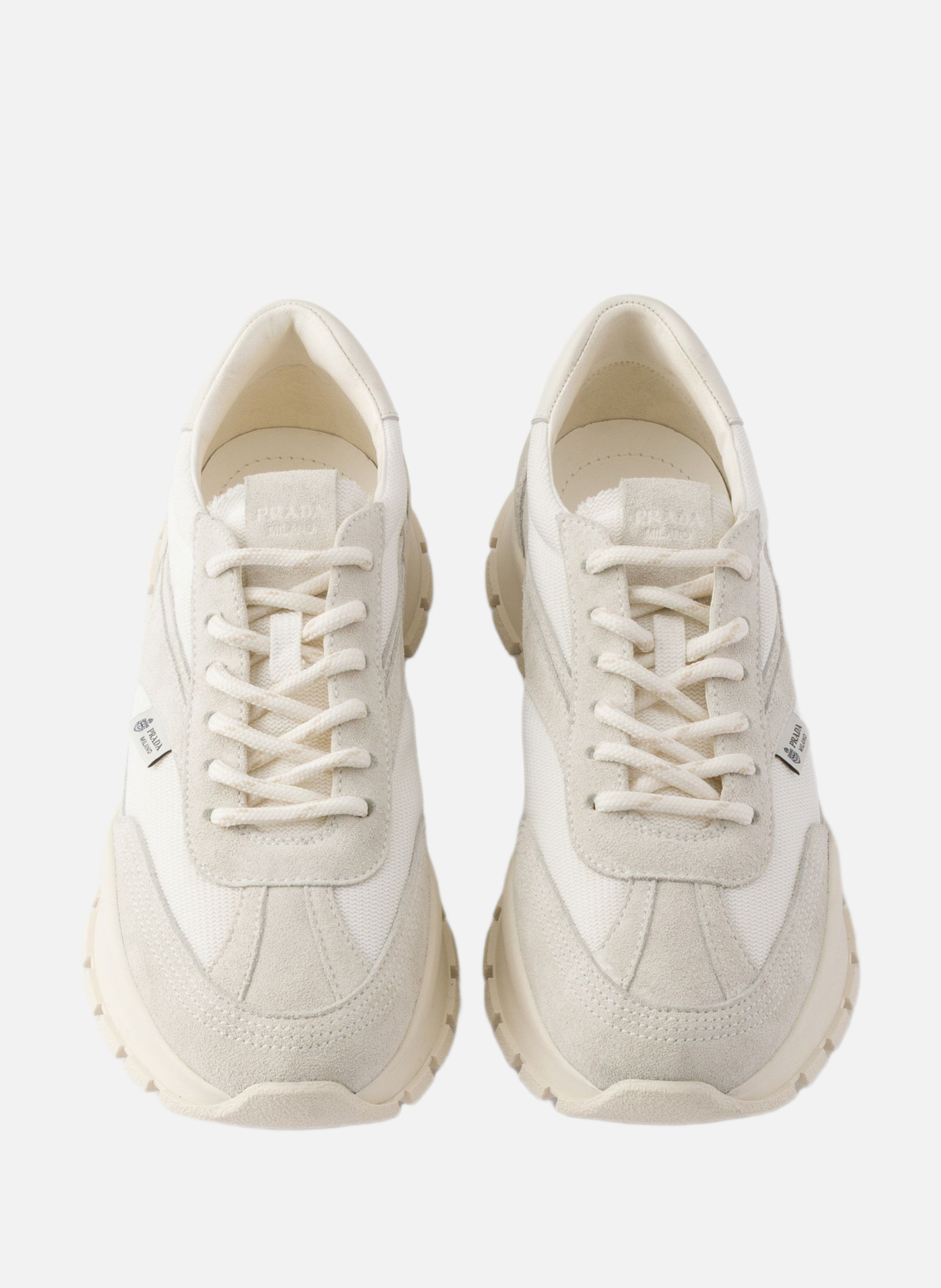 Baskets en mesh et en suède PRADA Blanc
