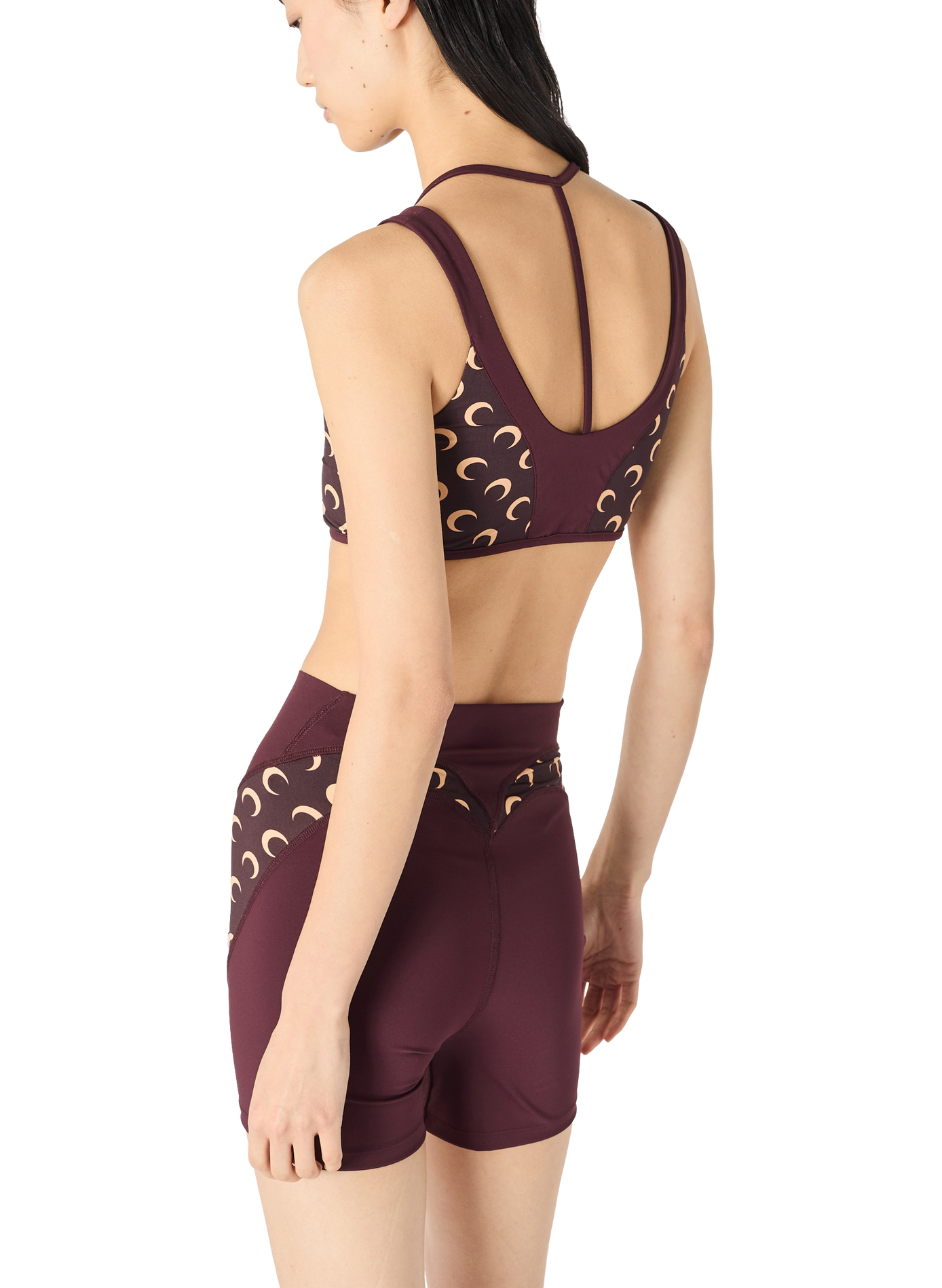 Athleisure mini shorts with moon inserts MARINE SERRE Brown
