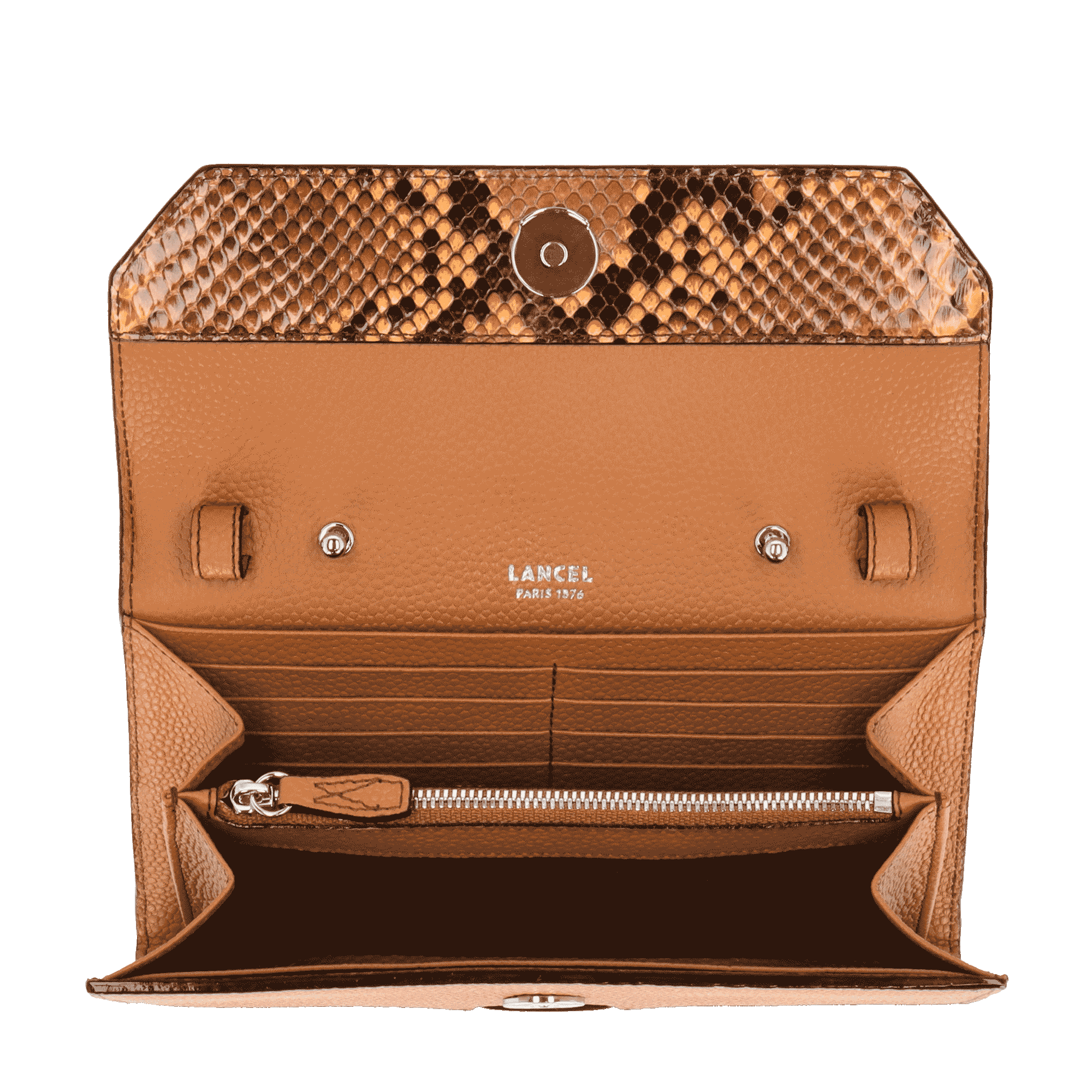 Portefeuille chaine ninon de lancel en cuir de vachette graine & python LANCEL Beige