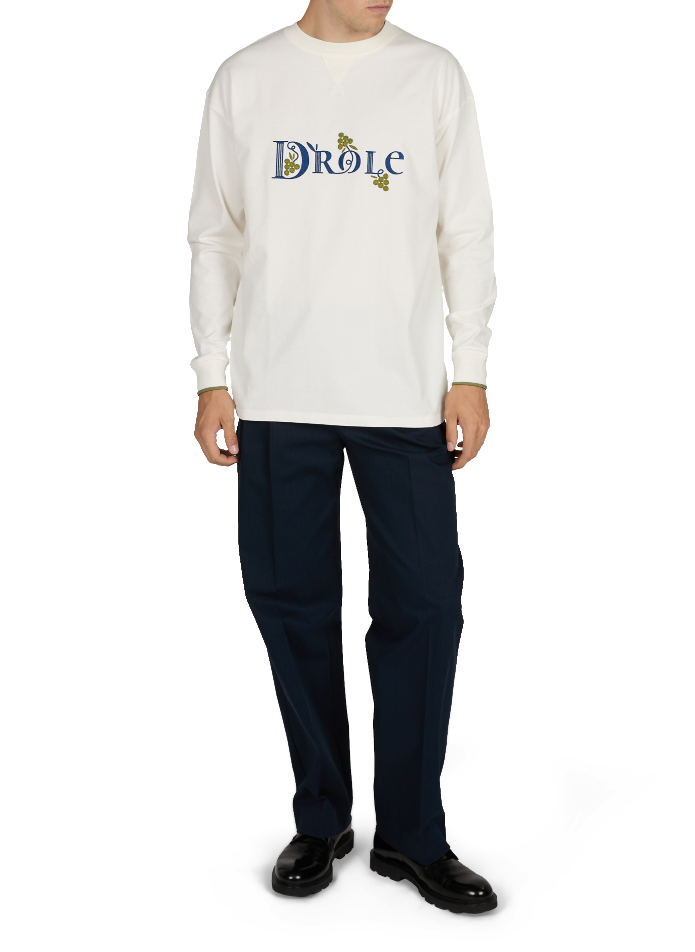 Long-sleeved cotton t-shirt with embroidery DROLE DE MONSIEUR White