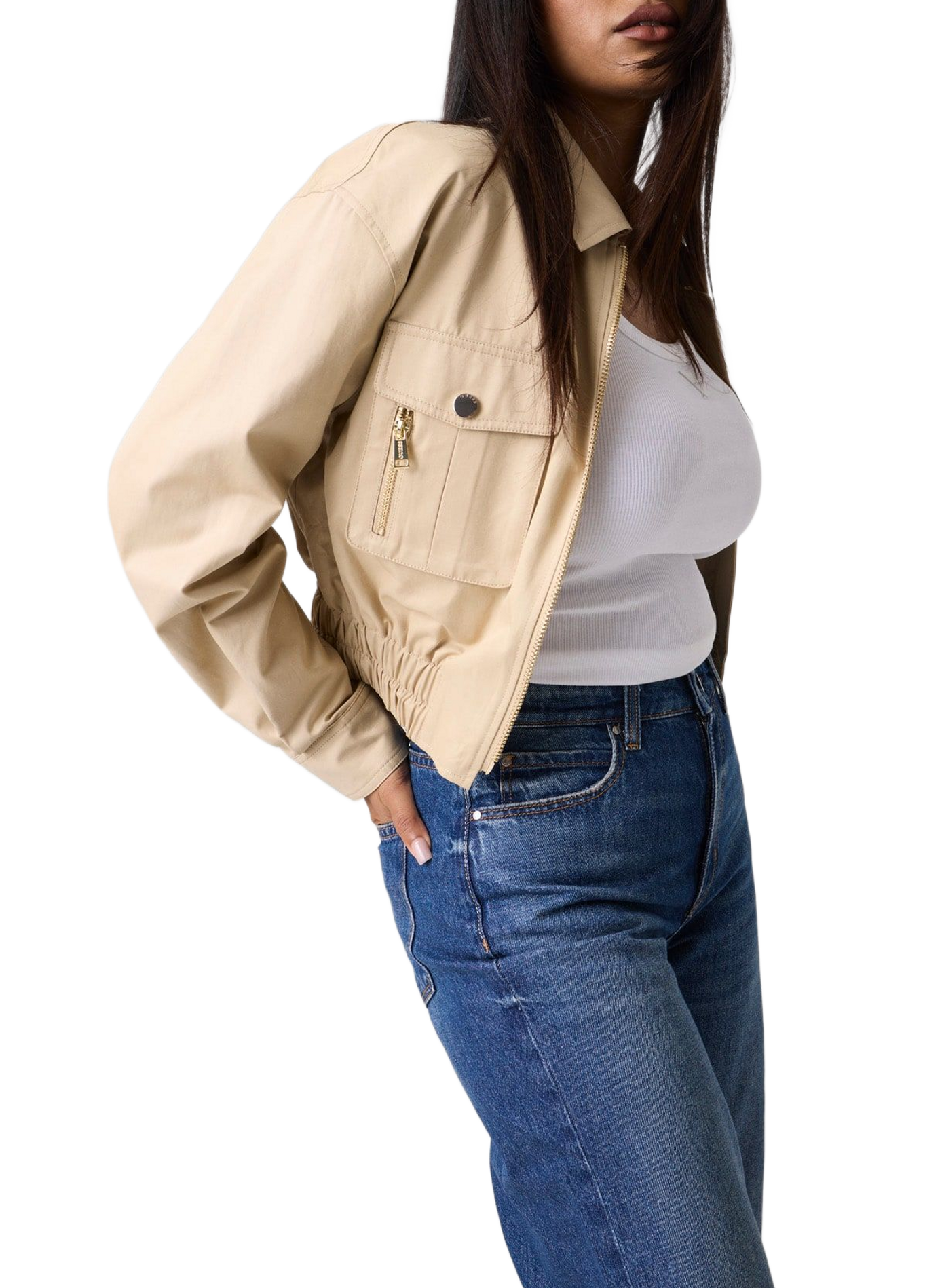Long-sleeved Juliane cotton blend vest GUESS Beige