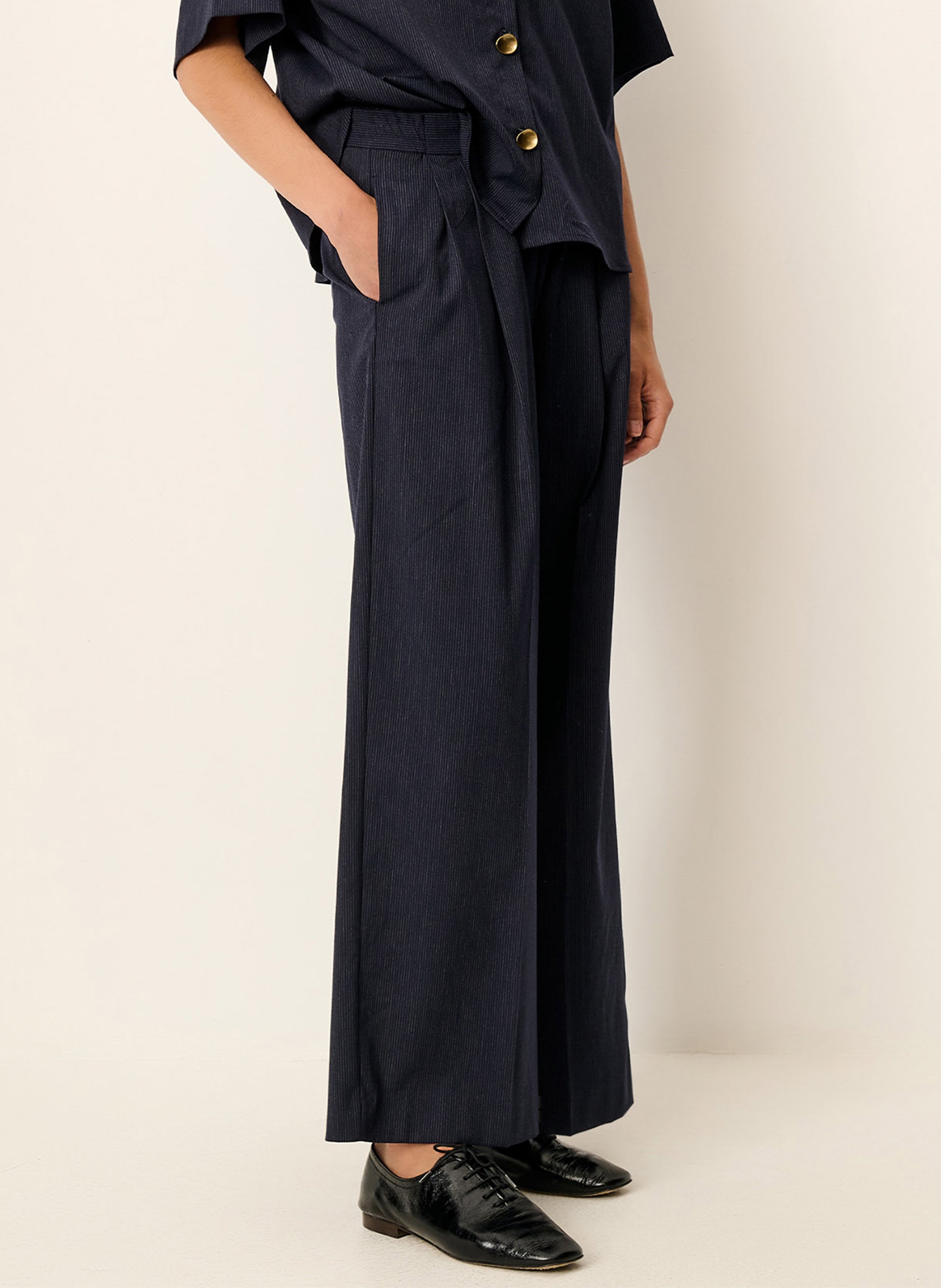 Pantalon droit taille haute en tissu oxford hojika SESSUN Bleu