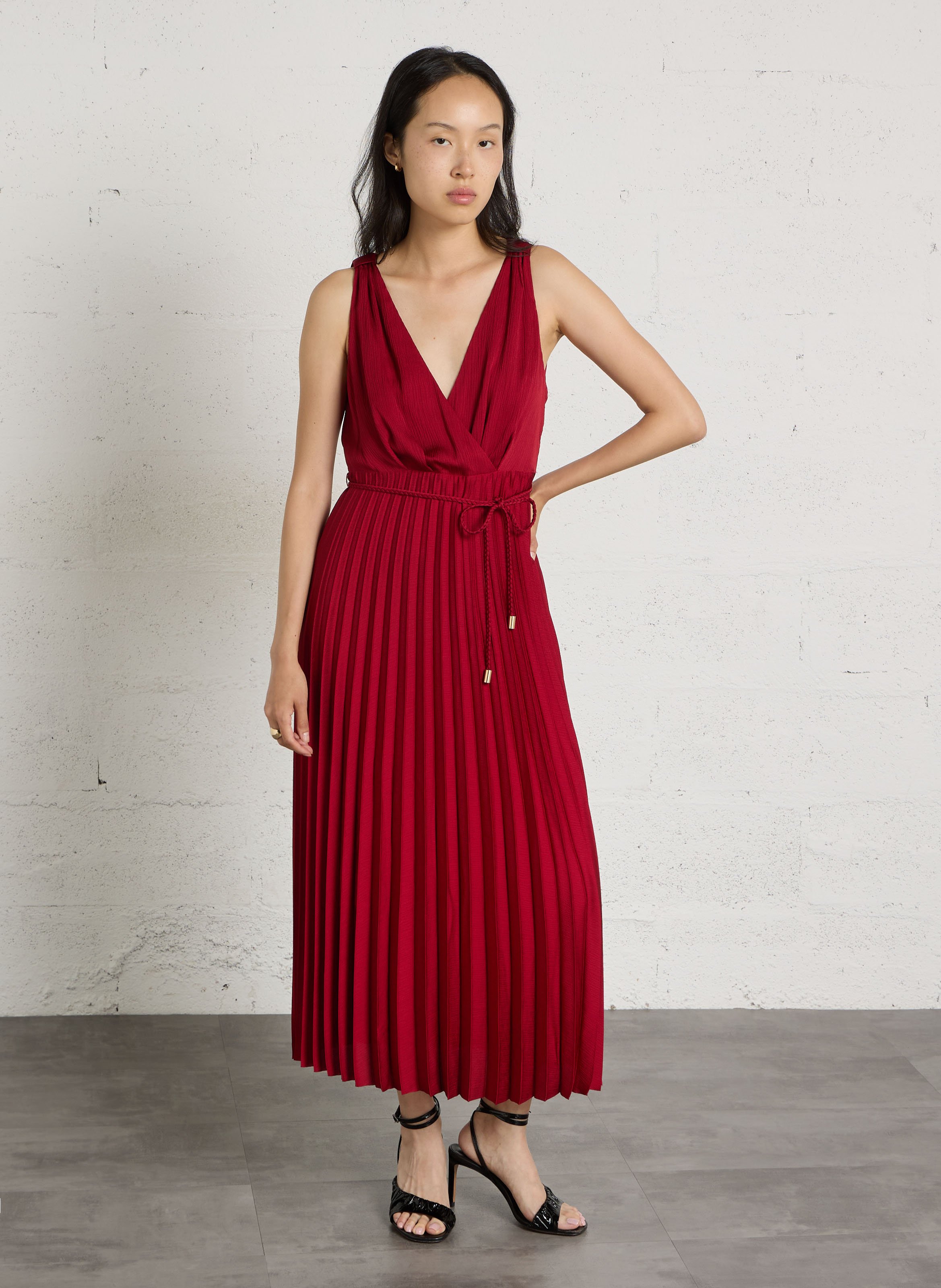 Robe longue col v plume MAISON 123 Rouge