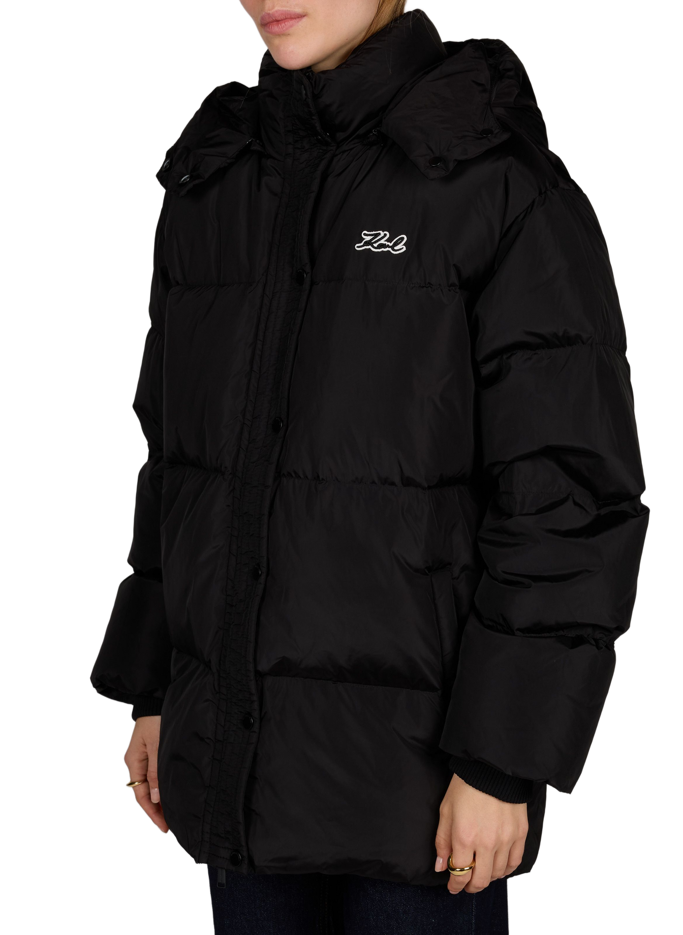 Taillierte Steppjacke mit Stehkragen und Kapuze KARL LAGERFELD Schwarz