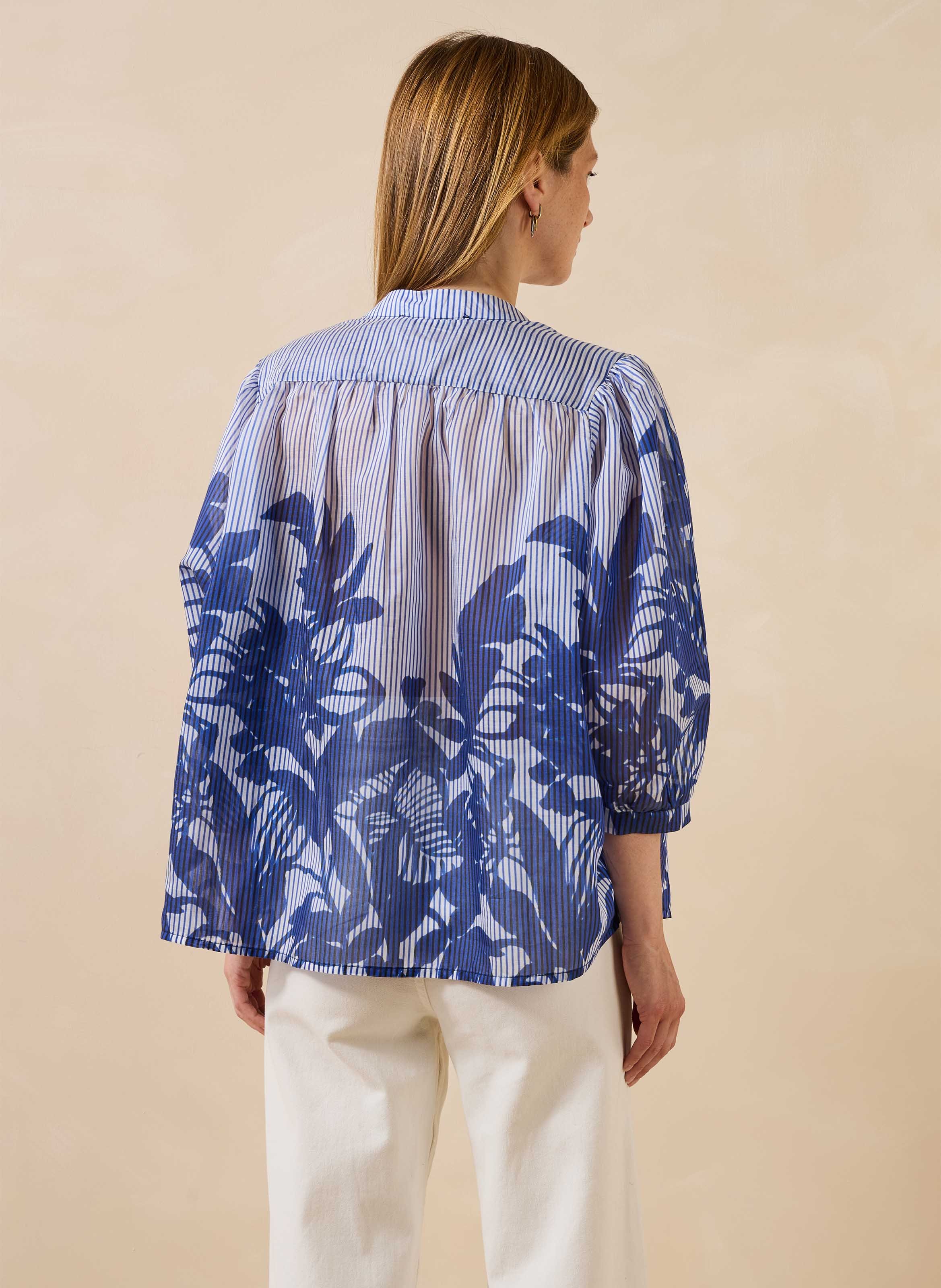 Ruimvallend overhemd met mao-kraag LA FEE MARABOUTEE Blauw