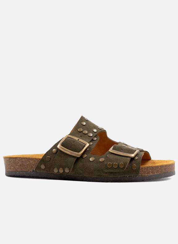 Mules liège clous cuir daim Vert by JULES & JENN JULES & JENN Mules liège clous cuir daim Vert