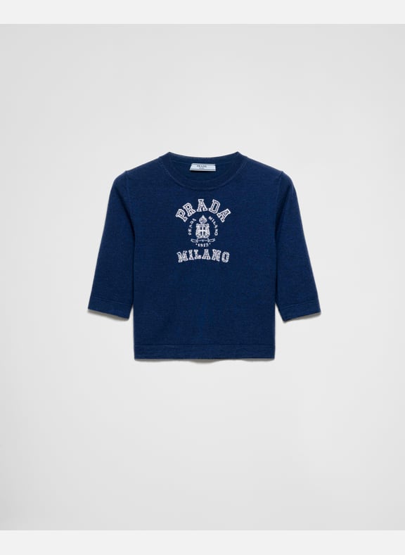 Pull intarsia en cachemire Bleu by PRADA PRADA Pull intarsia en cachemire Bleu