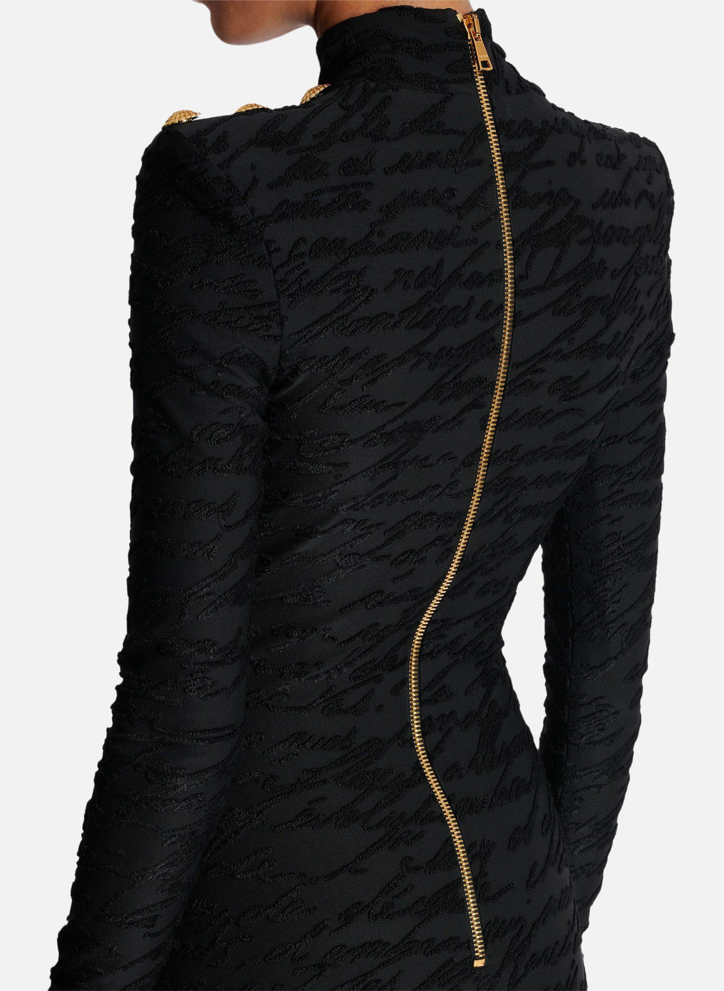 Robe courte en maille jacquard « lettre d'amour » BALMAIN Noir