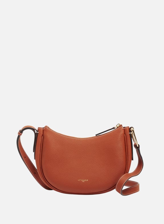 Petit sac bandoulière madeleine en cuir de taurillon grainé Marron by LE TANNEUR LE TANNEUR Petit sac bandoulière madeleine en cuir de taurillon grainé Marron