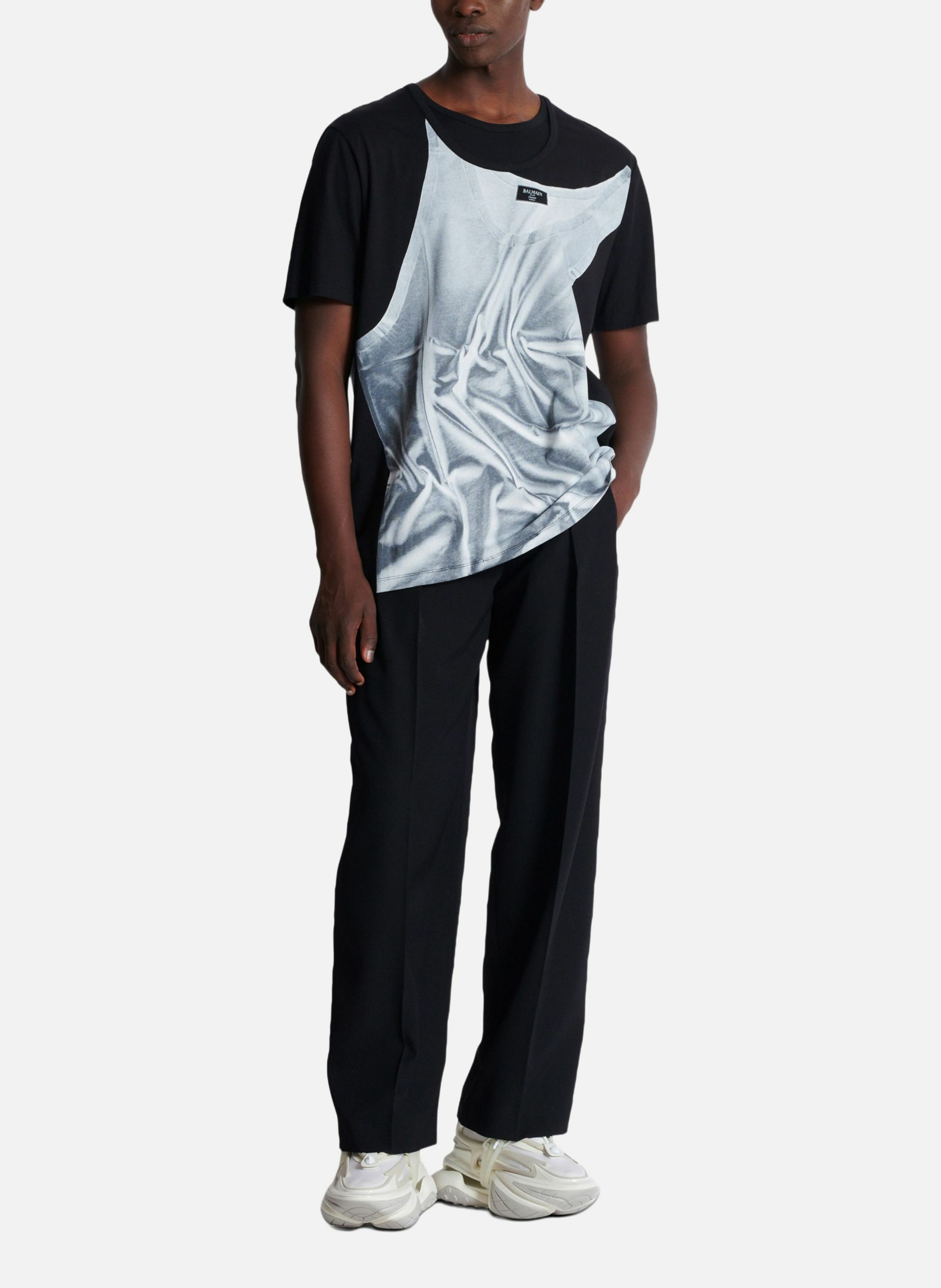T-shirt imprimé trompe-l’œil débardeur BALMAIN Noir