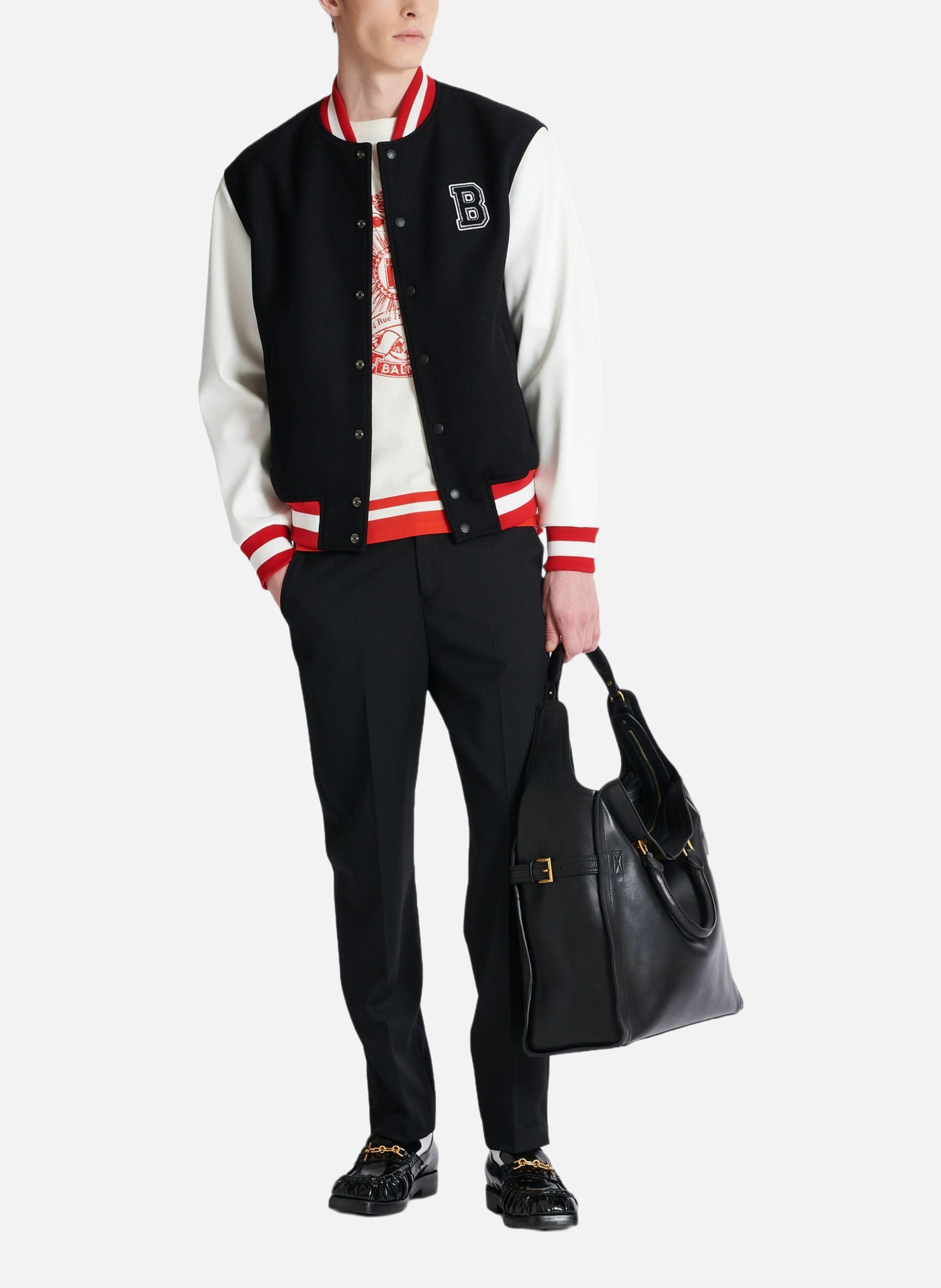 Veste varsity en laine et faux cuir BALMAIN Multicolore