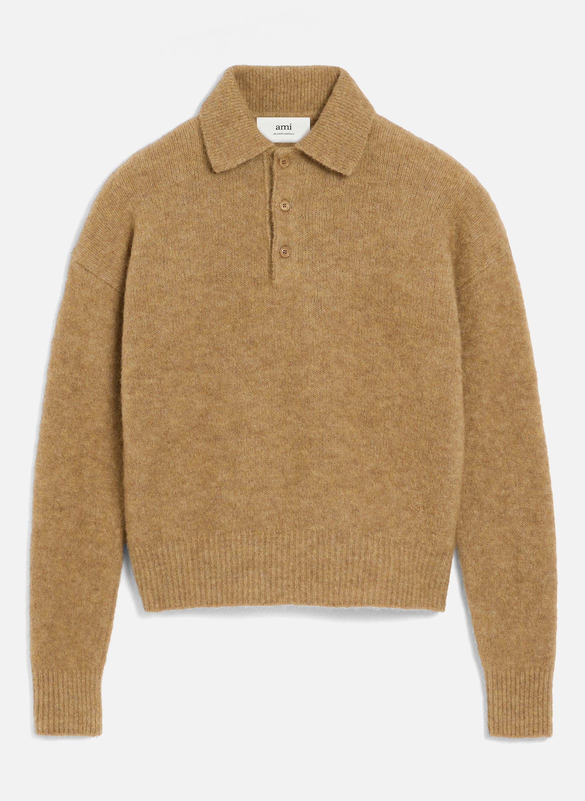 Polo ami manches longues en alpaga AMI PARIS Marron