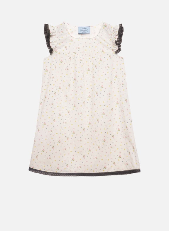 Robe courte en batiste de coton à imprimé fleurs Blanc by PRADA PRADA Robe courte en batiste de coton à imprimé fleurs Blanc