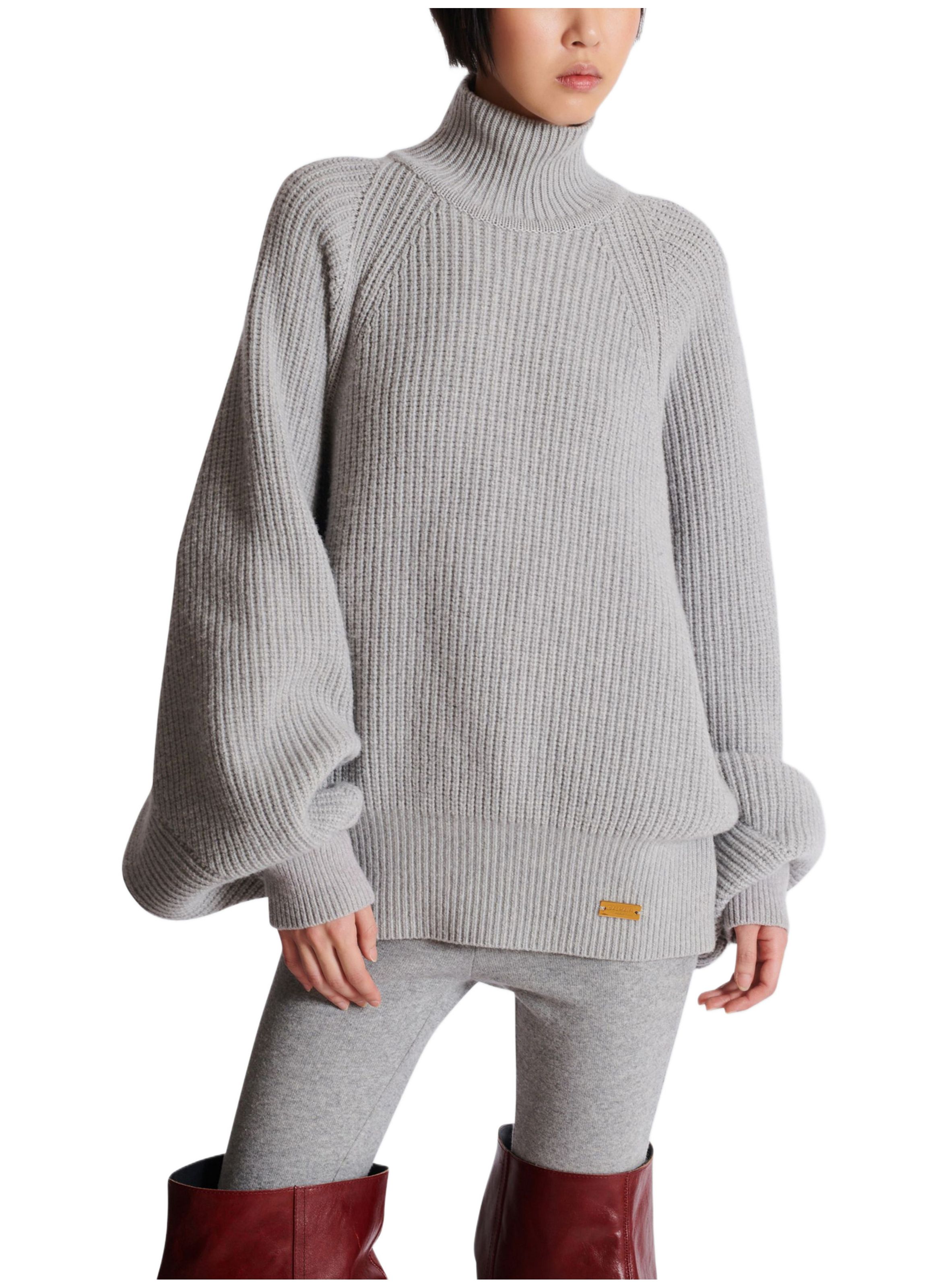 Pull en maille côtélée à col montant Gris