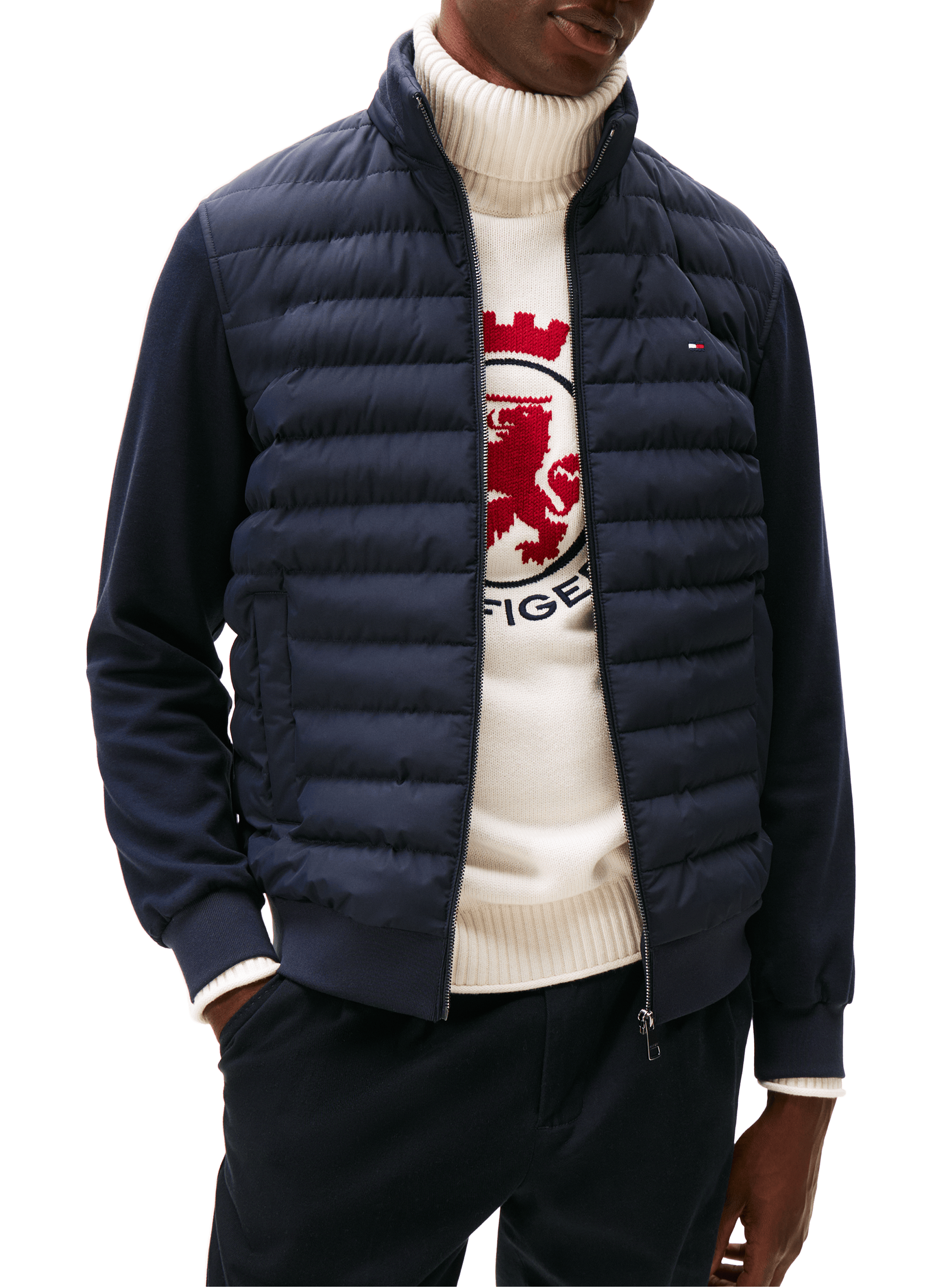 TOMMY HILFIGER Blouson à capuche amovible en coton mélangé Bleu