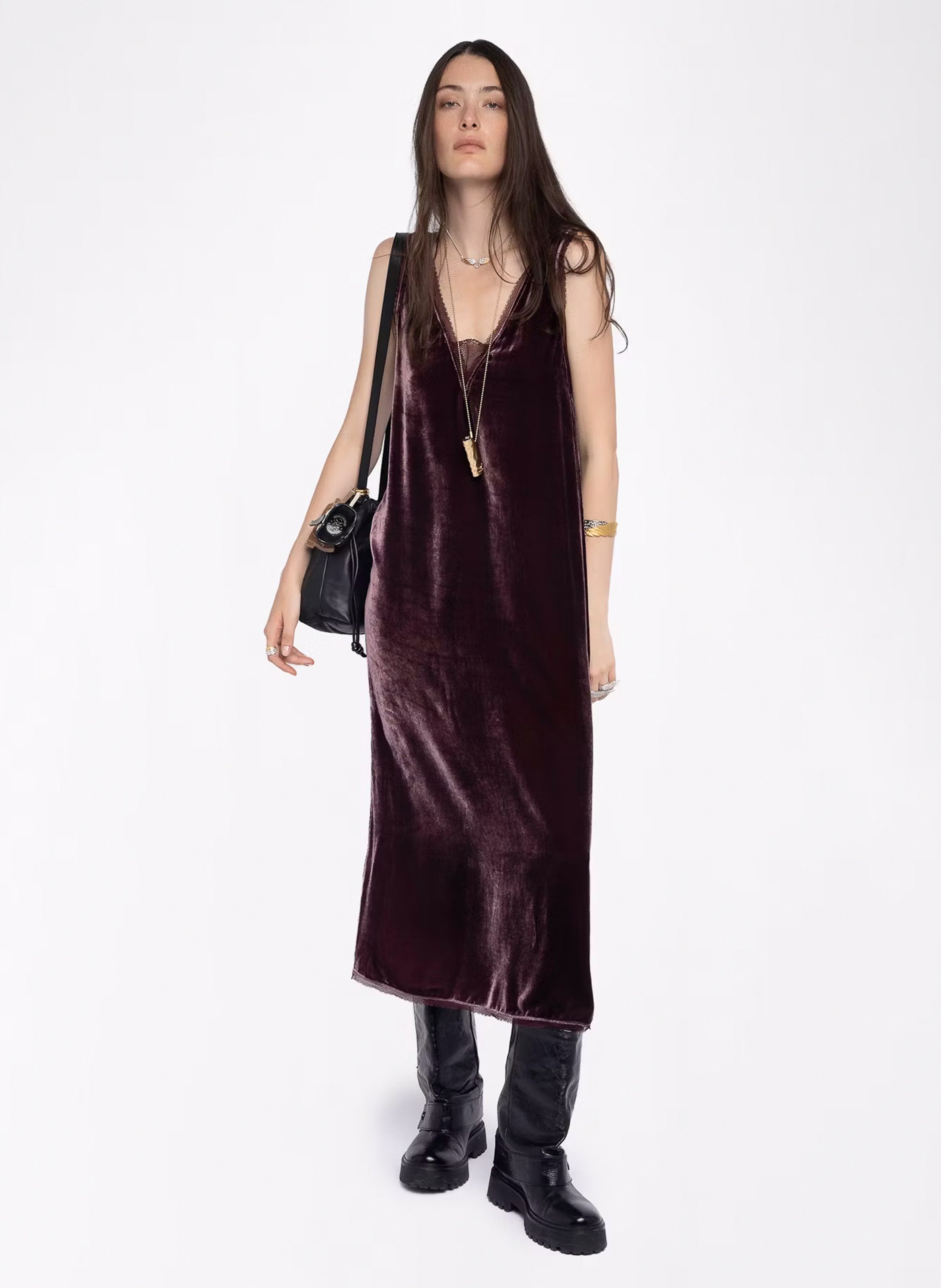 Robe midi en velours col v renzo ZADIG&VOLTAIRE Violet