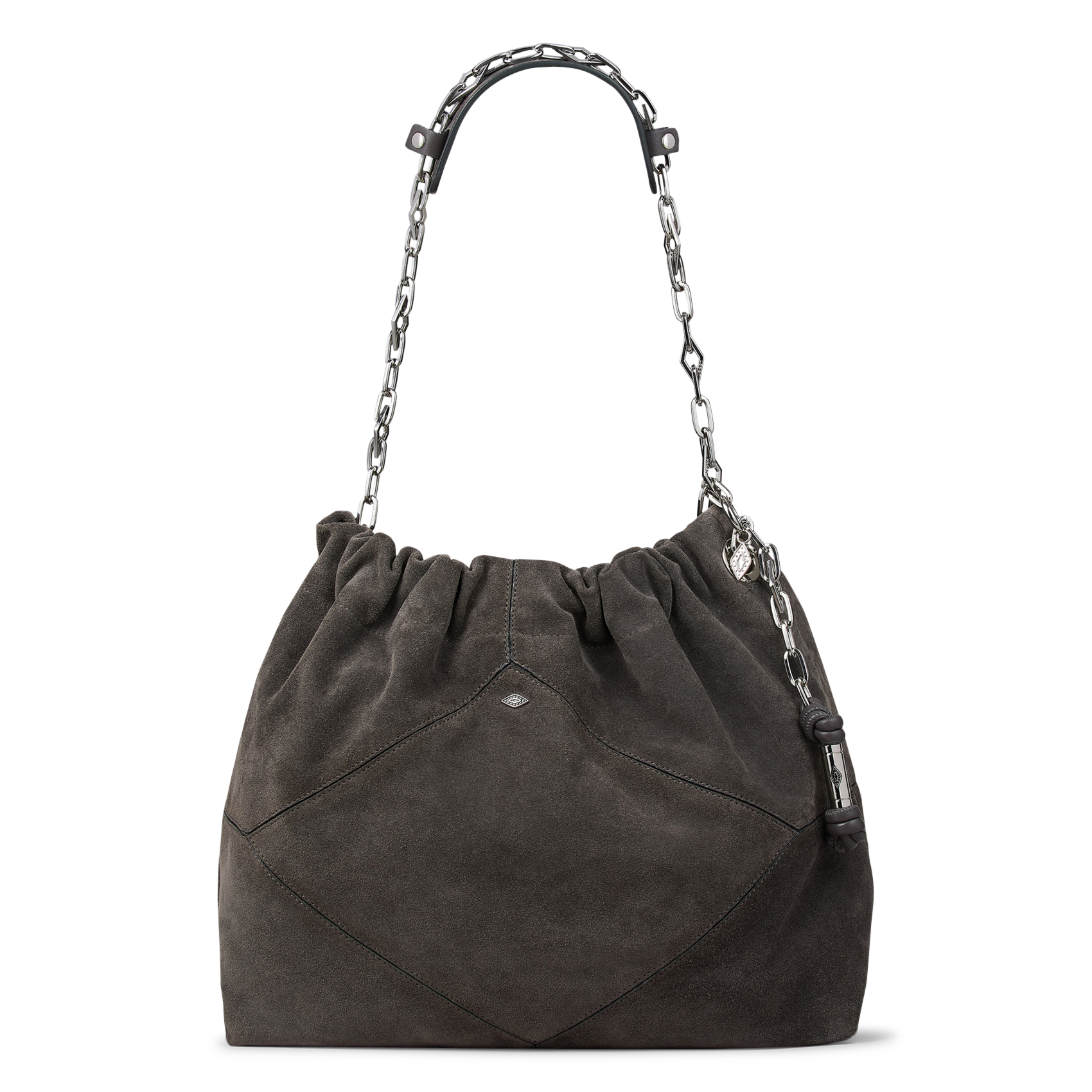 Sac tote épaule à chaîne en cuir velours june tote BA&SH Gris