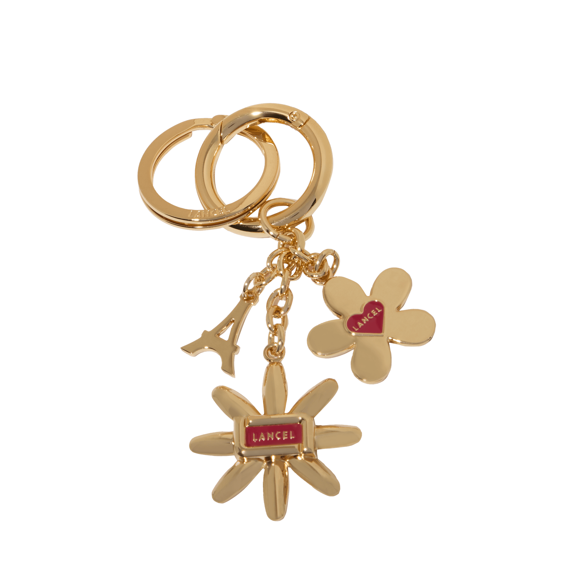 Porte-clés en métal et émail champ de mars LANCEL Doré