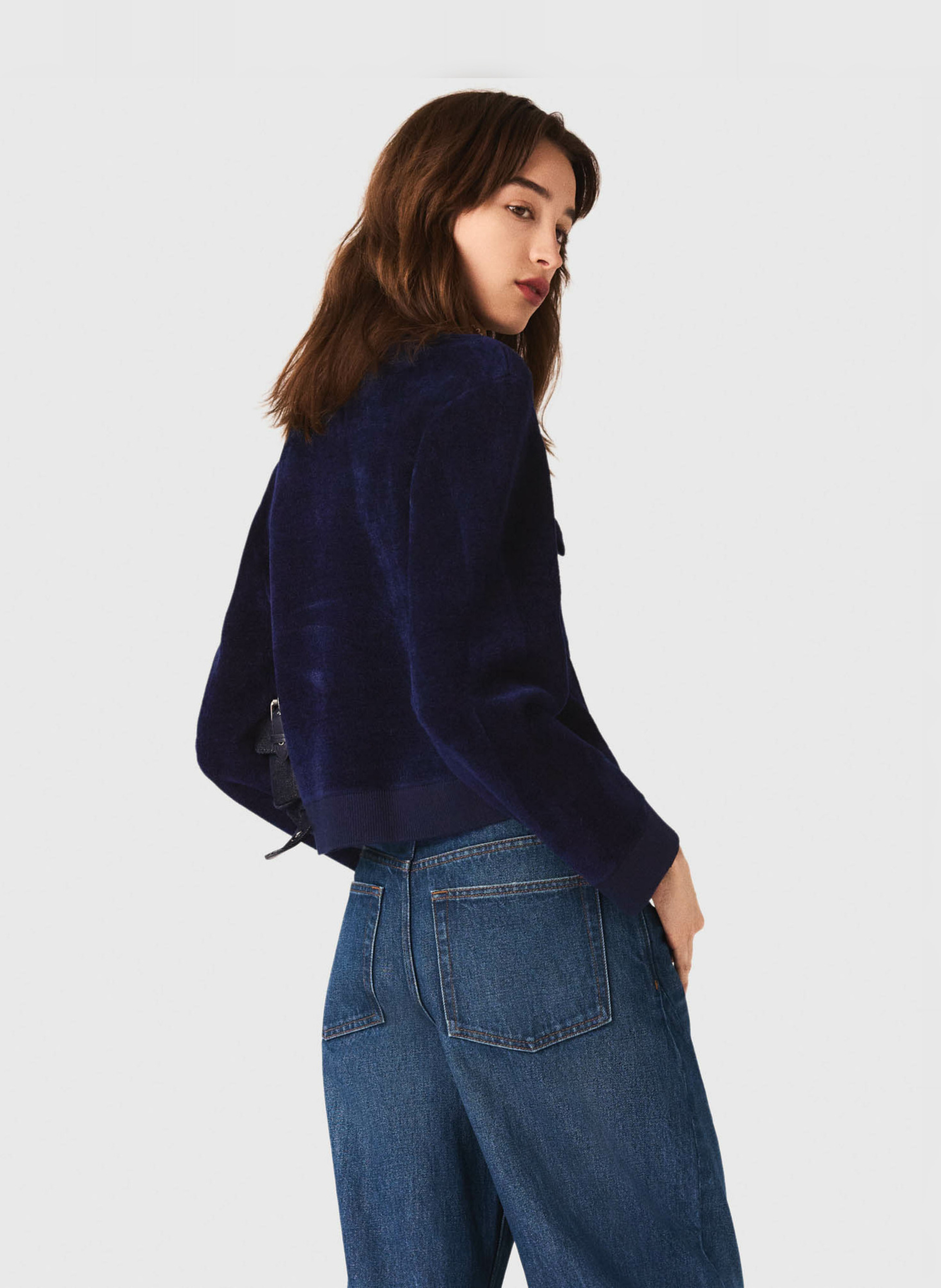 Cardigan droit col classique Bleu