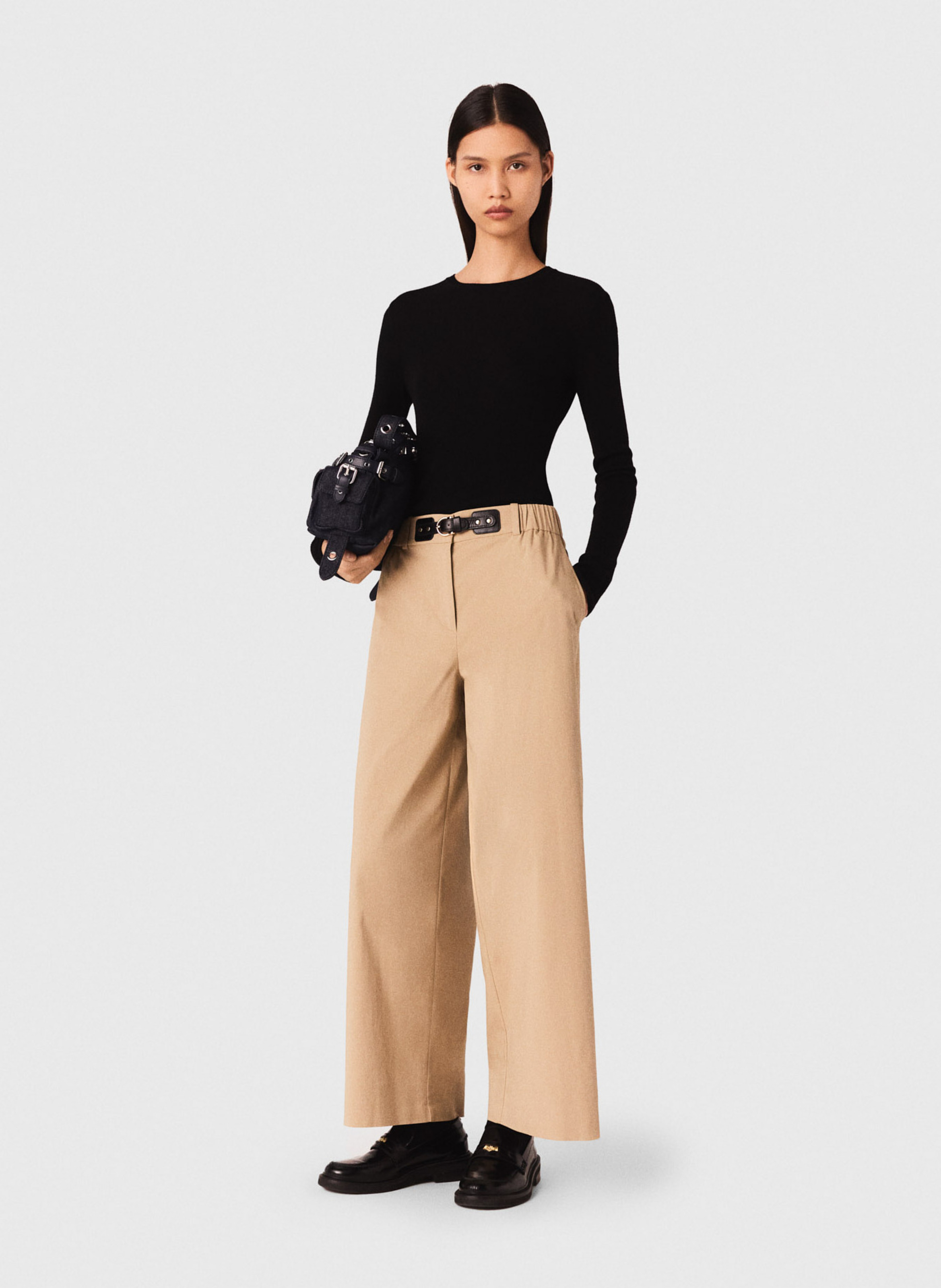 Pantalon large en coton mélangé MAJE Beige