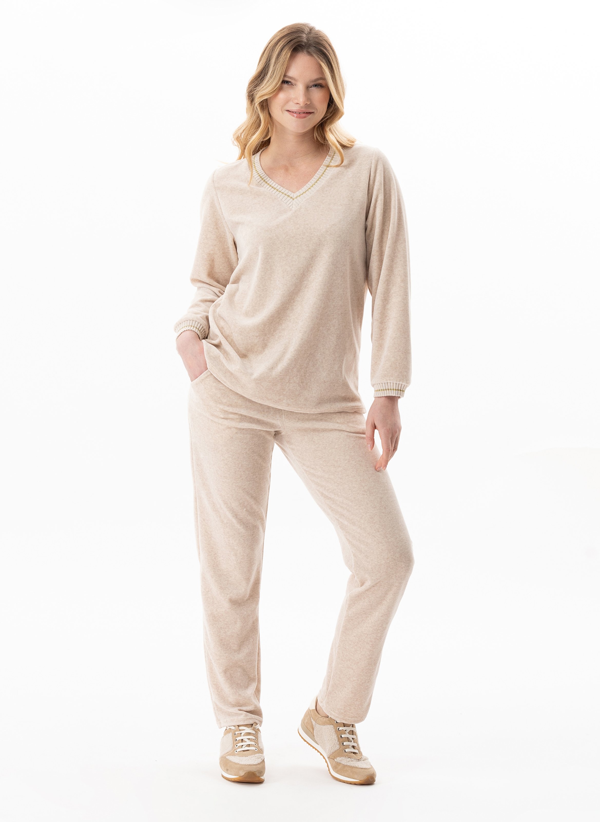 Ensemble homewear en velours country 122 LE CHAT Beige