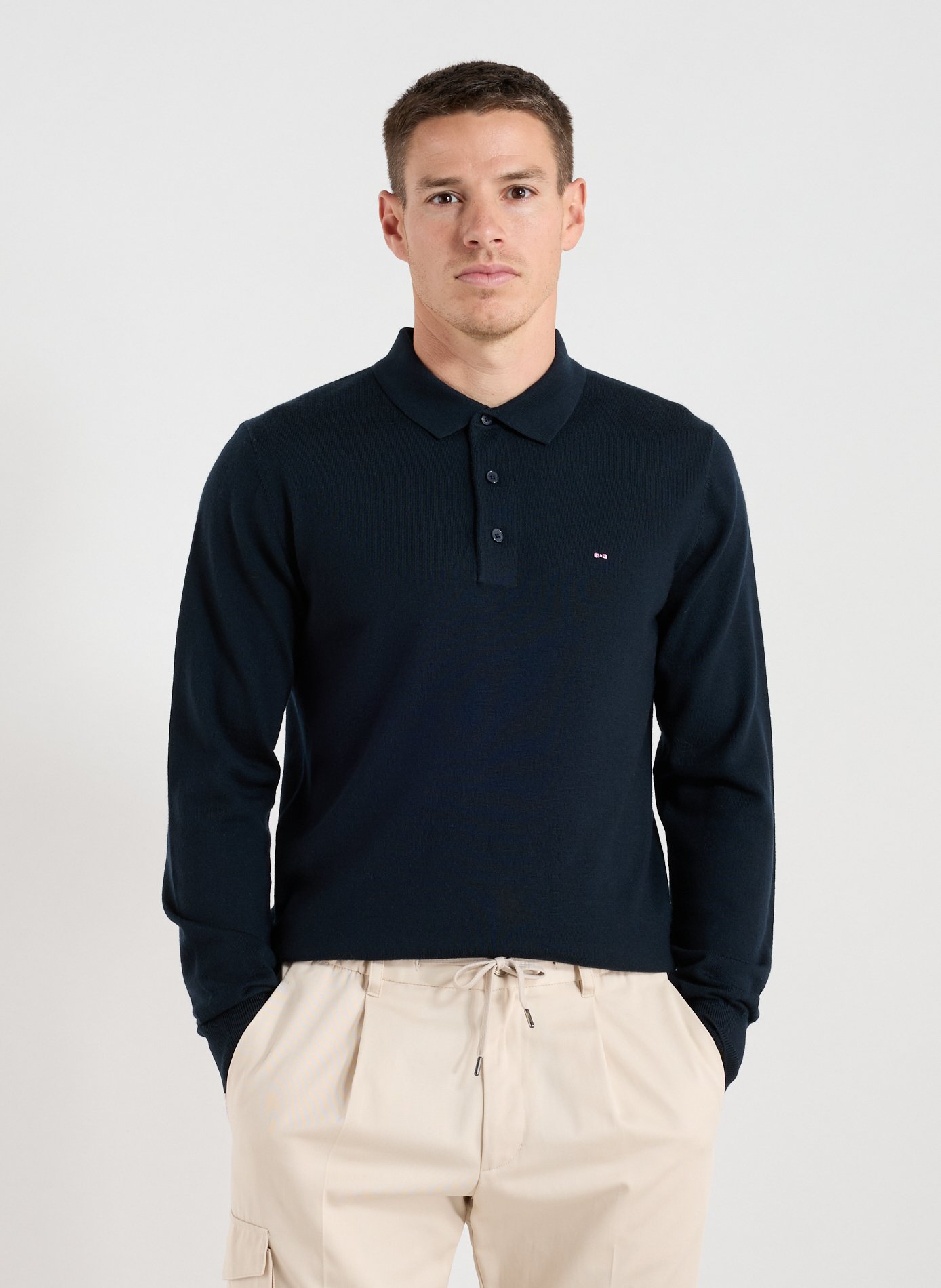 EDEN PARK Pull col polo en laine Bleu