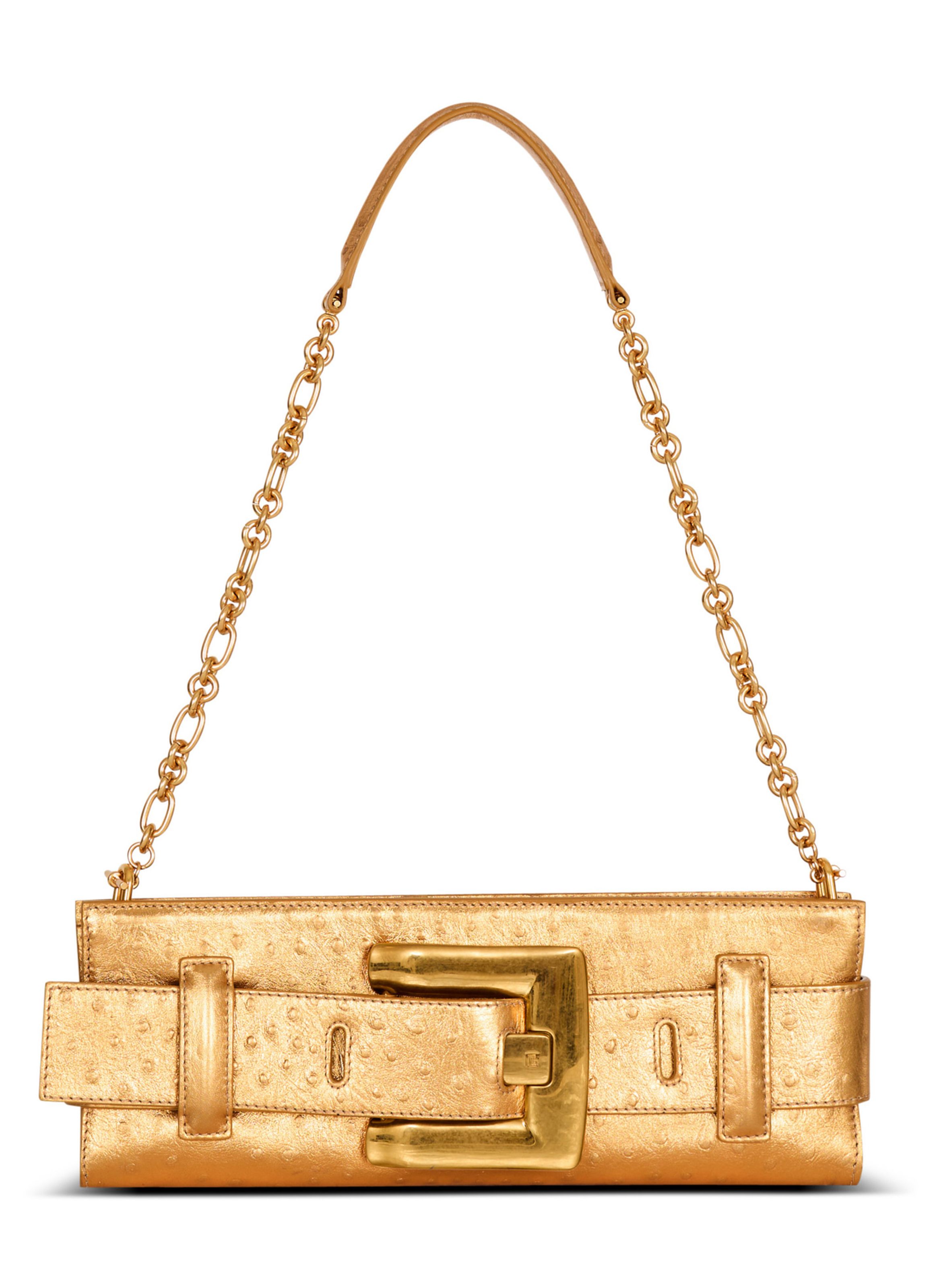 Pochette anthem en cuir laminé BALMAIN Doré