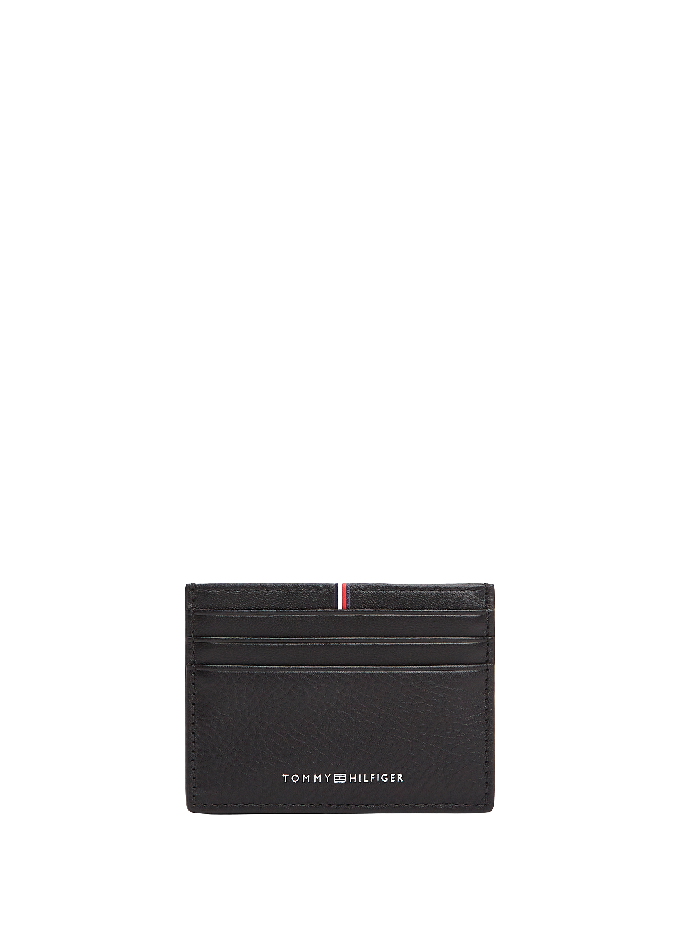 Porte-cartes grainé en cuir de vache TOMMY HILFIGER Noir