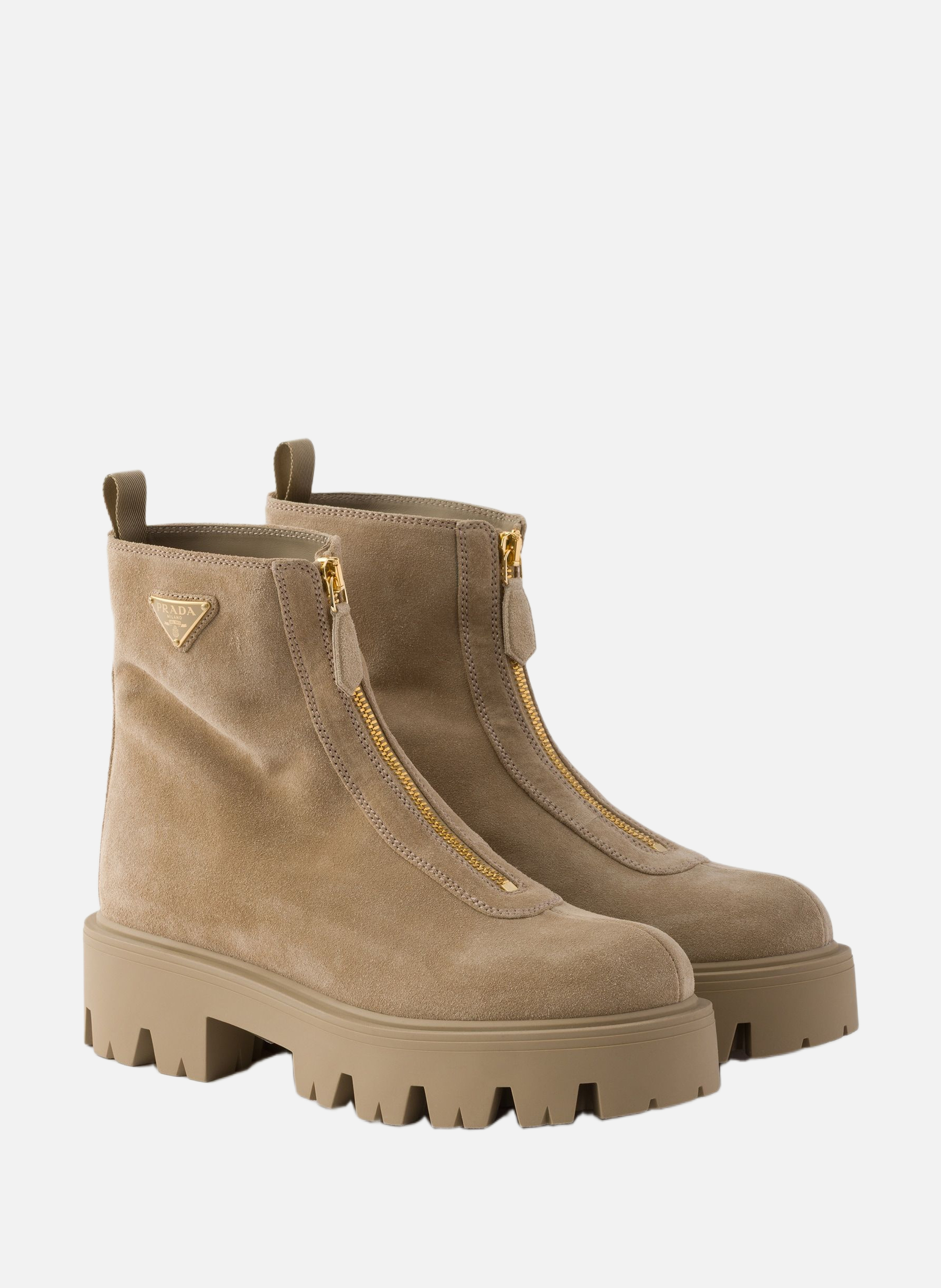 Bottines en veau velours avec fermeture à glissièr PRADA Beige