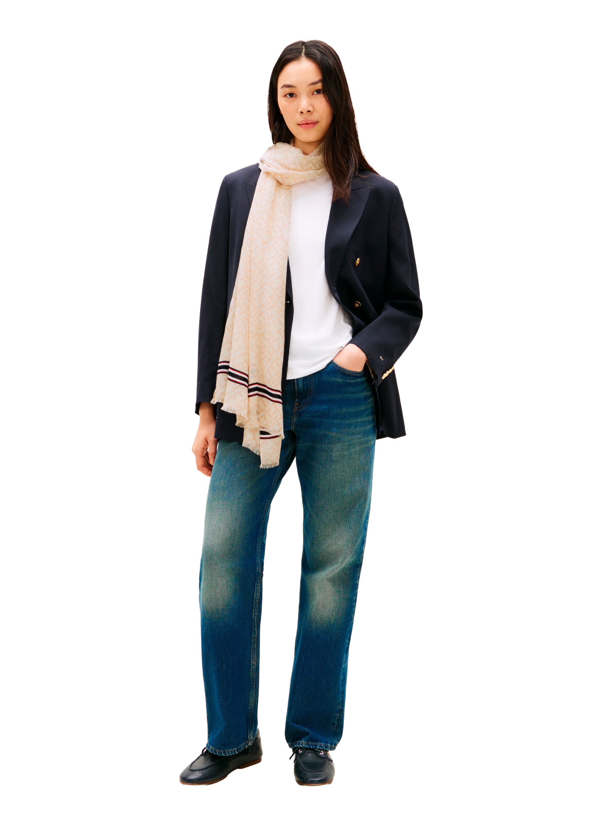 Printed blended cotton scarf TOMMY HILFIGER Beige