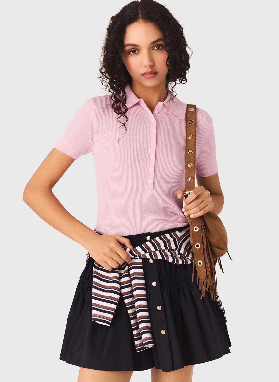 Polo en laine mélangée MAJE Rose