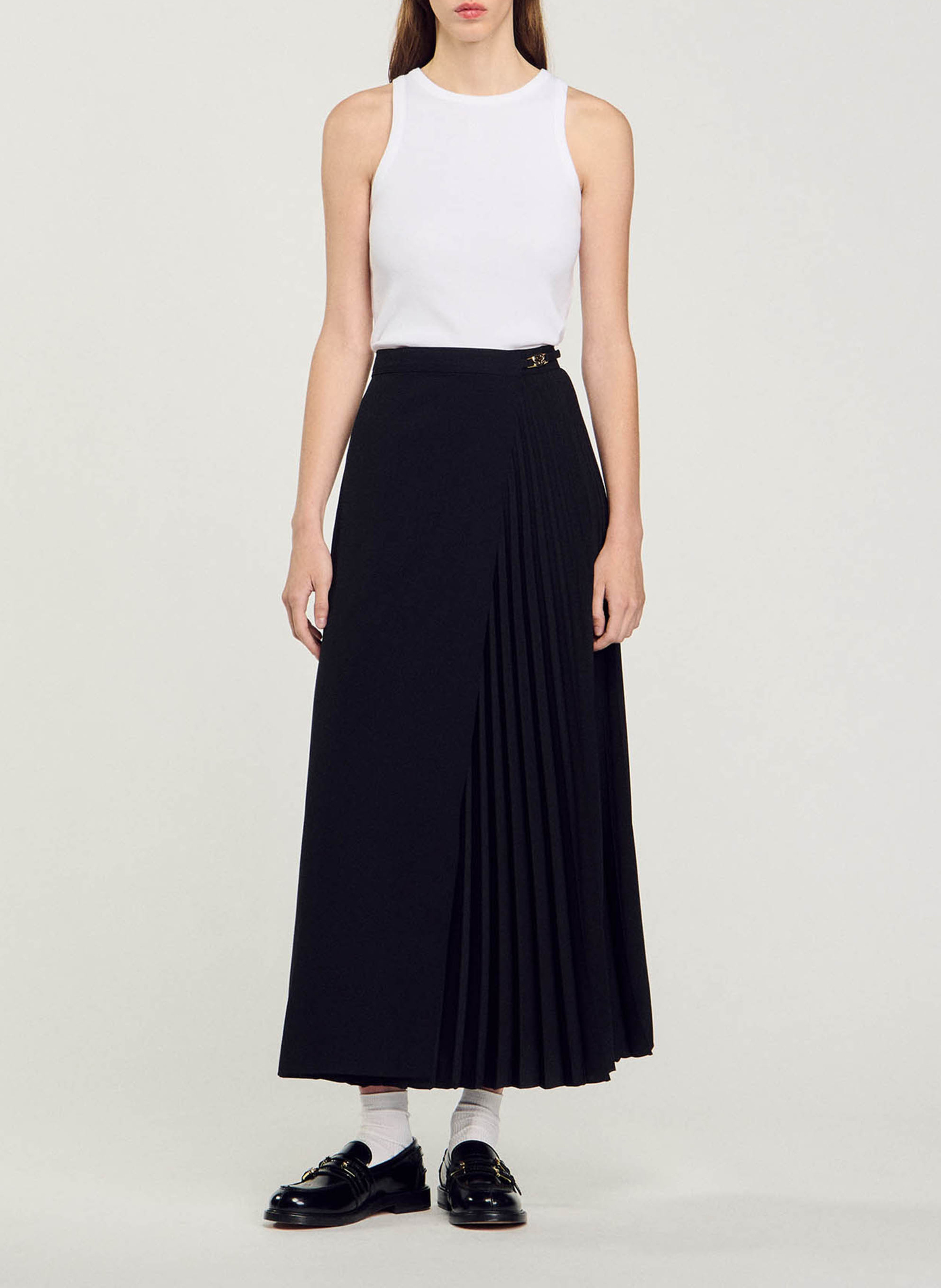 Jupe longue portefeuille plissée SANDRO Noir