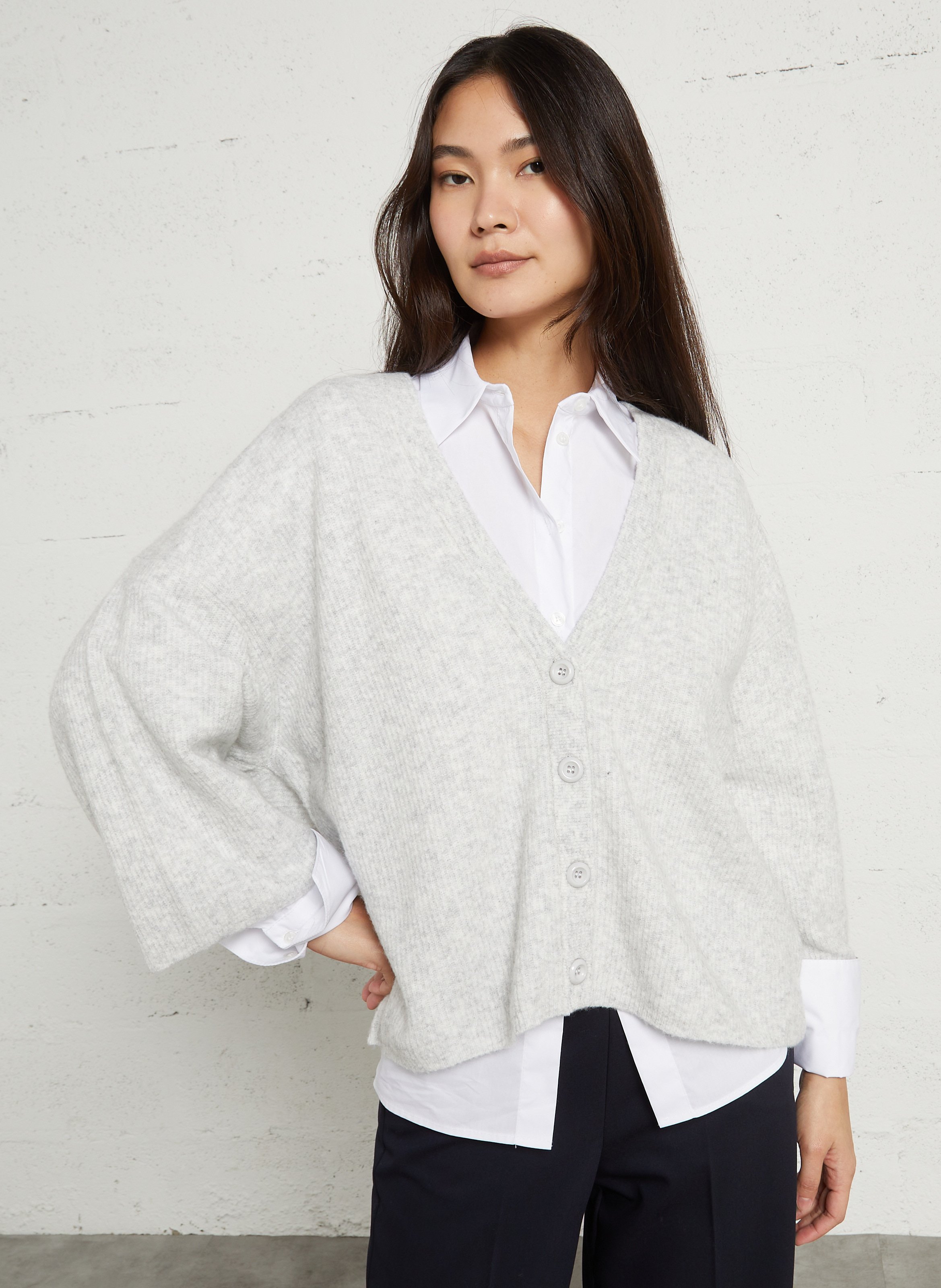 Gilet oversize col rond en maille damsville AMERICAN VINTAGE Gris