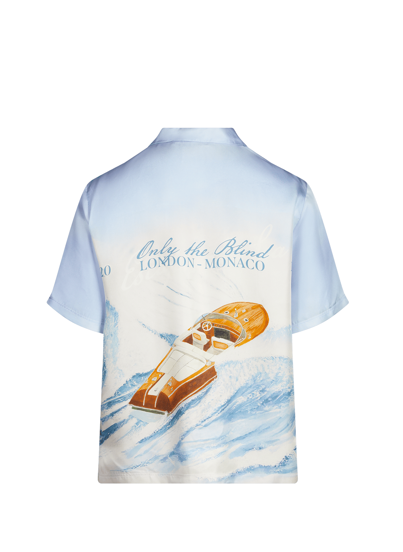 Printed Sea Wave short-sleeve silk shirt ONLY THE BLIND Blue