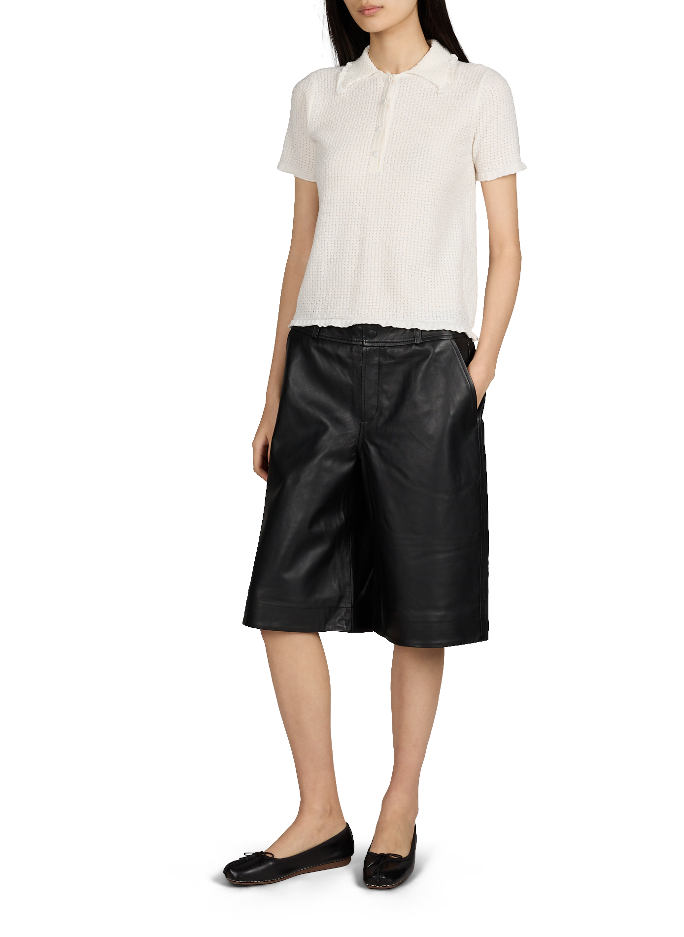 Bermuda Roucelia en cuir d'agneau ROUGE EDIT Noir