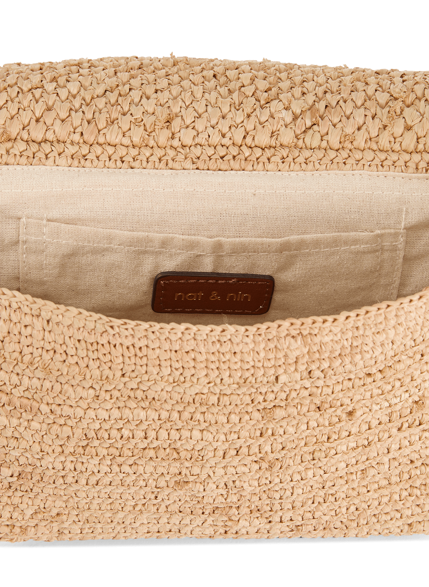 Sac à bandoulière en raphia et cuir NAT & NIN Marron