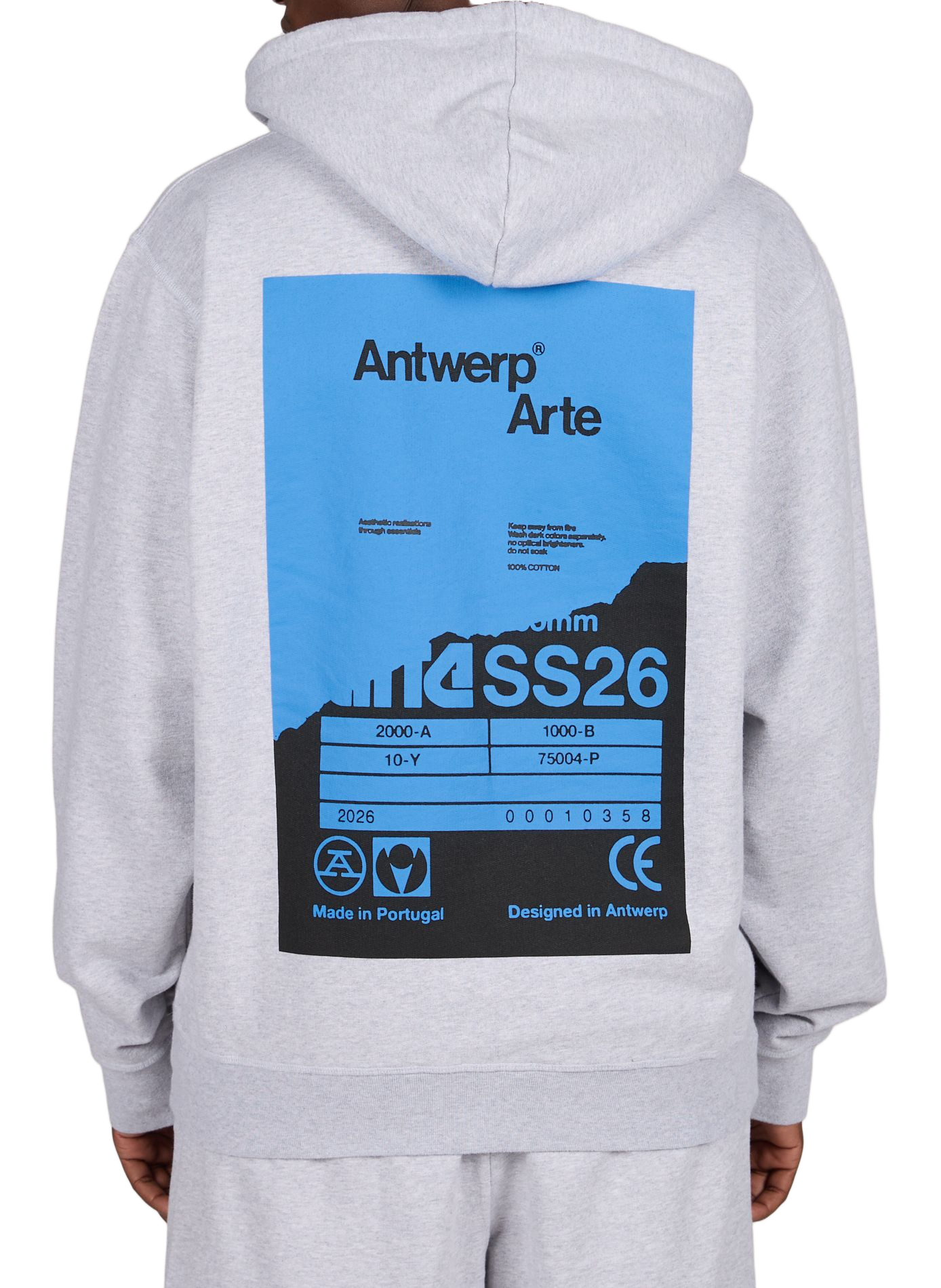 Sweat à capuche imprimé au dos en coton ARTE ANTWERP Gris