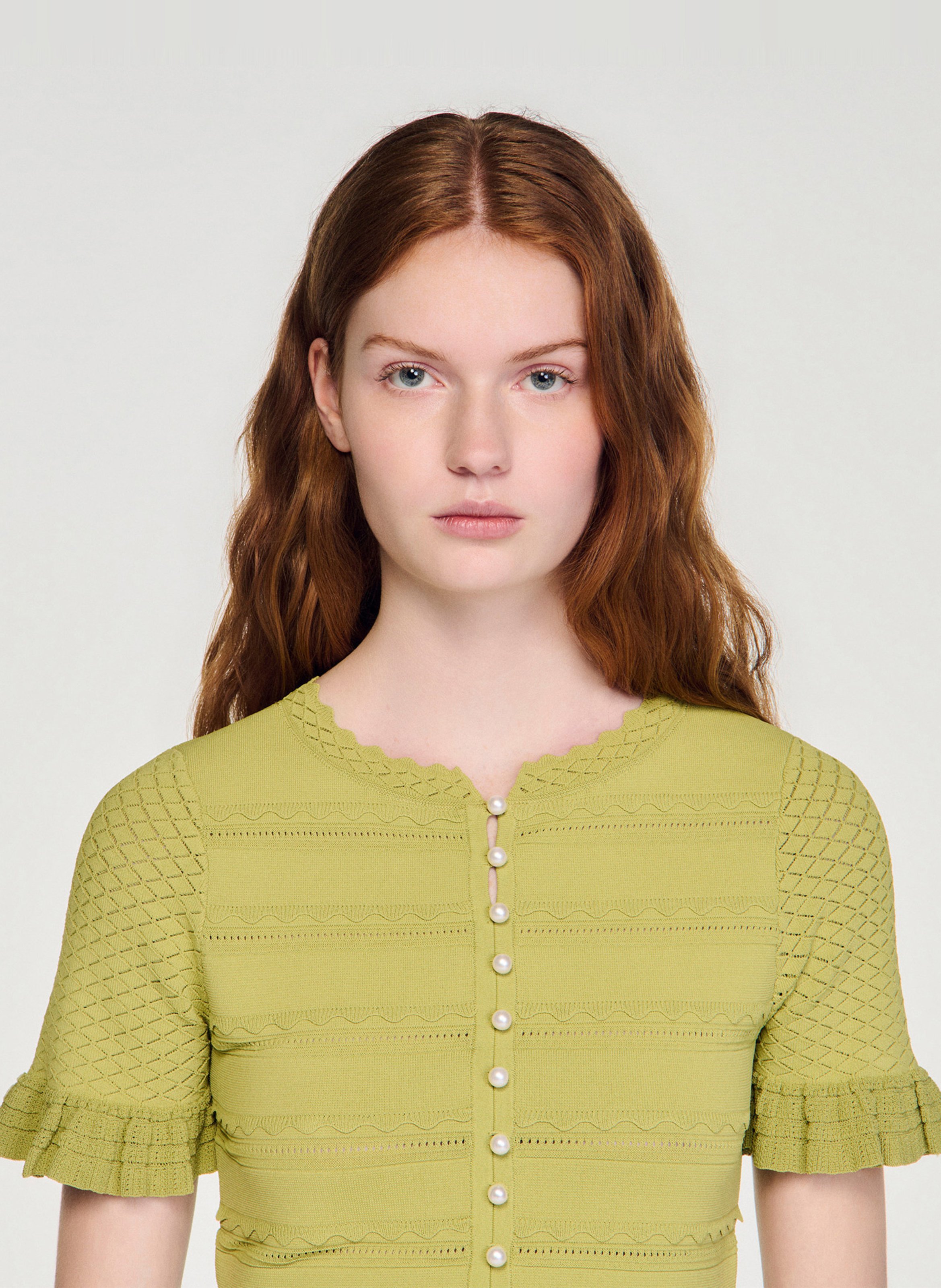 Cardigan court ajusté en maille SANDRO Vert