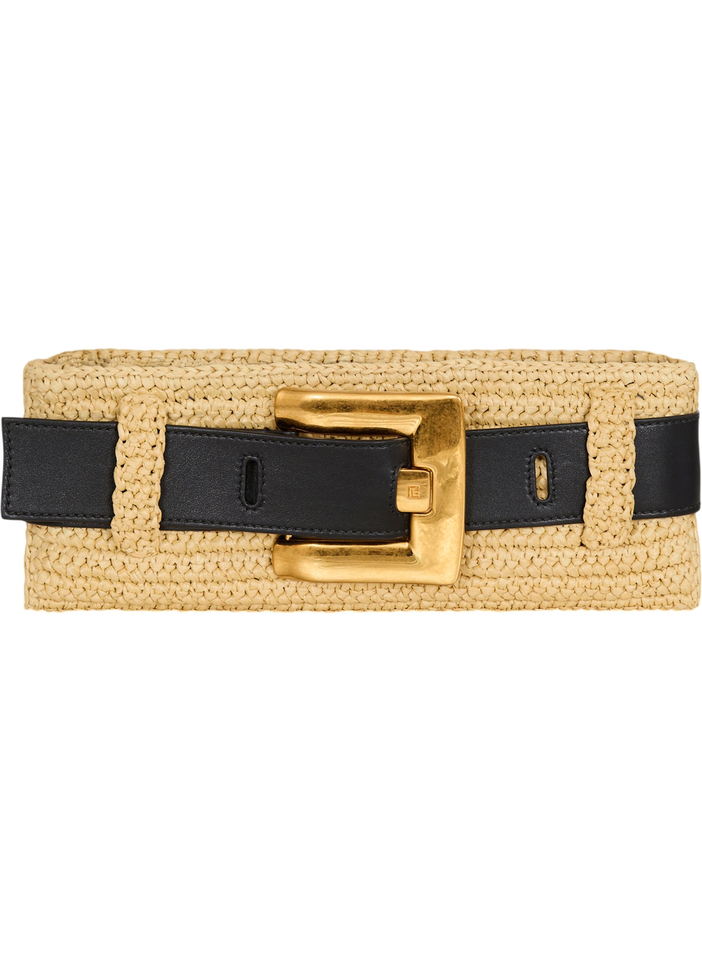 Pochette anthem en crochet et cuir lisse BALMAIN Beige