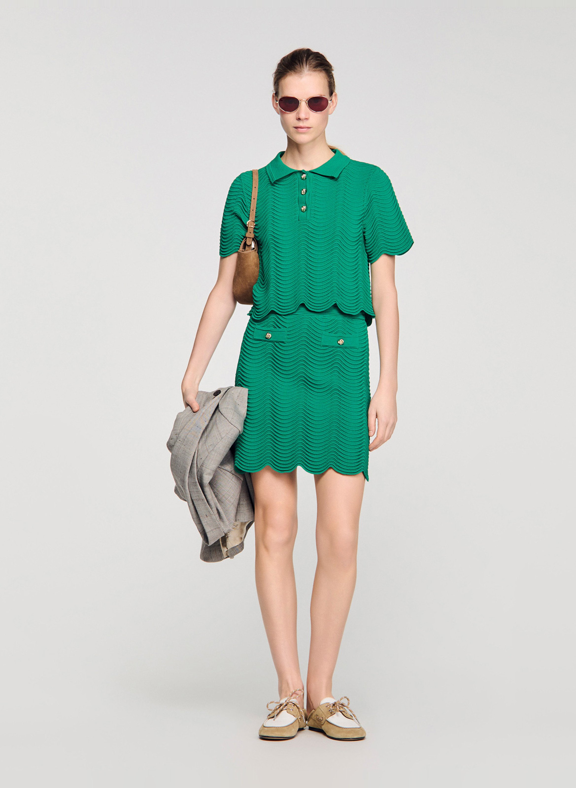 Jupe courte en jacquard SANDRO Vert