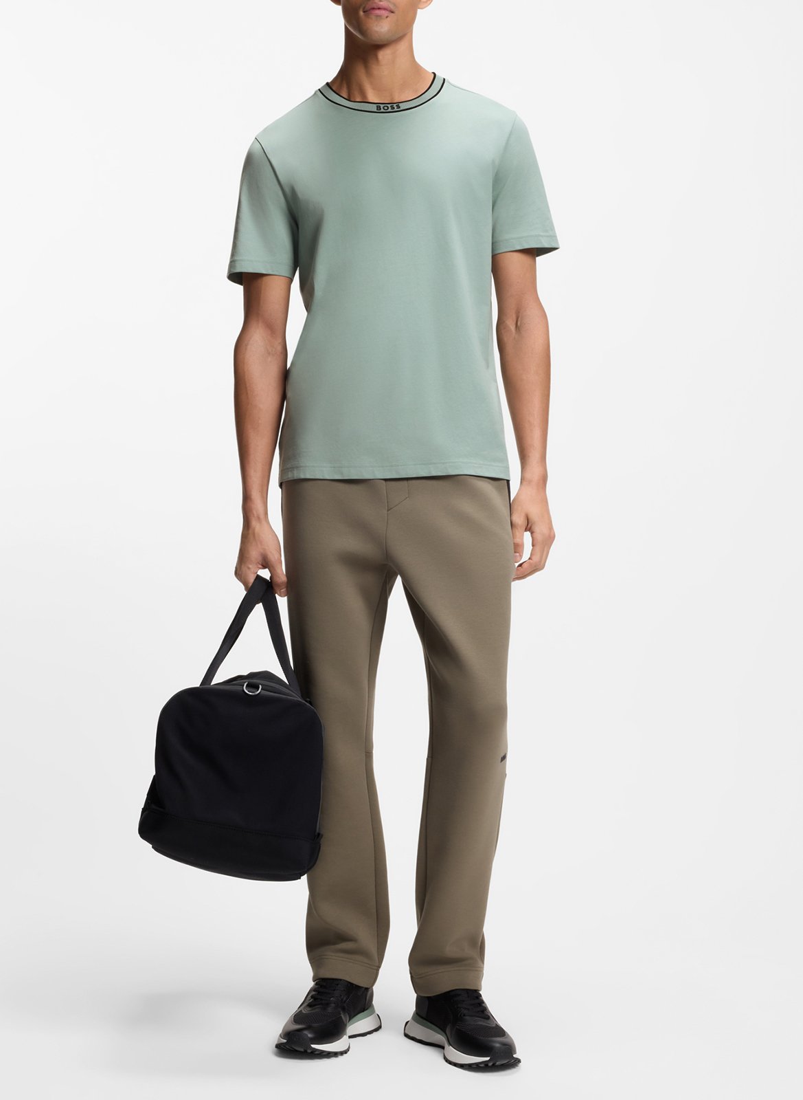 Tee-shirt droit col rond en coton BOSS Kaki